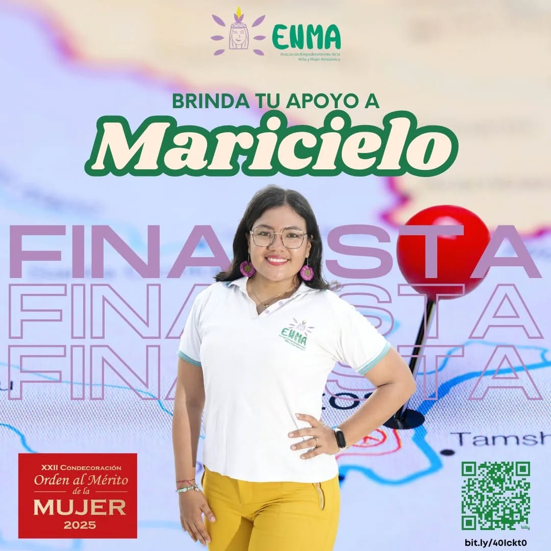 ¡Brinda tu apoyo a nuestra querida Maricielo!
Nuestra presidenta de la organización ENMA Maricielo Arévalo ha sido seleccionada finalista en la Categoría de "Mérito a la actividad destacada como promotora y defensora de derechos humanos de las mujeres y poblaciones vulnerables" para recibir la Condecoración "Orden al Mérito de la Mujer" en su 28va Edición. Máximo reconocimiento que otorga el Estado peruano hacia aquellas mujeres que destacan por defender y promover la igualdad de oportunidades en nuestro país desde diversos campos de acción.
Te invitamos a apoyarla haciendo clic en bit.ly/40Ickt0 o escaneando el codigo QR de la imagen, para que ENMA siga haciendo posible que niños, niñas y adolescentes de la Amazonía Peruana tengan una educación con acceso a oportunidades para su futuro profesional. - Siendo una gran representante de la Región Loreto 💚💜
¡Contamos contigo!