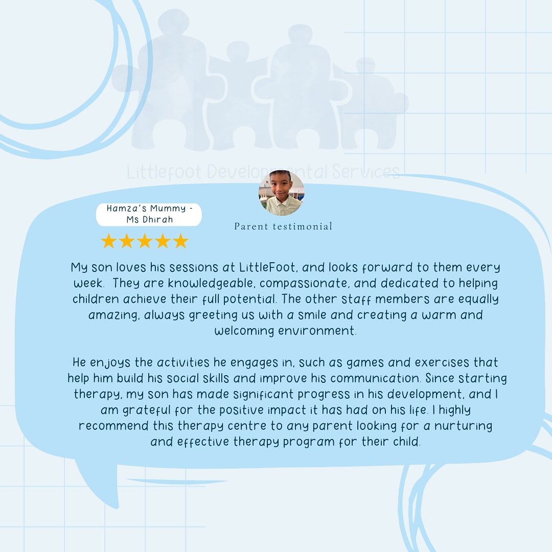 Your trust and kind words inspire us every day to keep making a difference. Thank you for letting us be part of your family’s story!
#parenttestimonial #earlyinterventionmatters #littlewinsbigimpact #littlefootsg