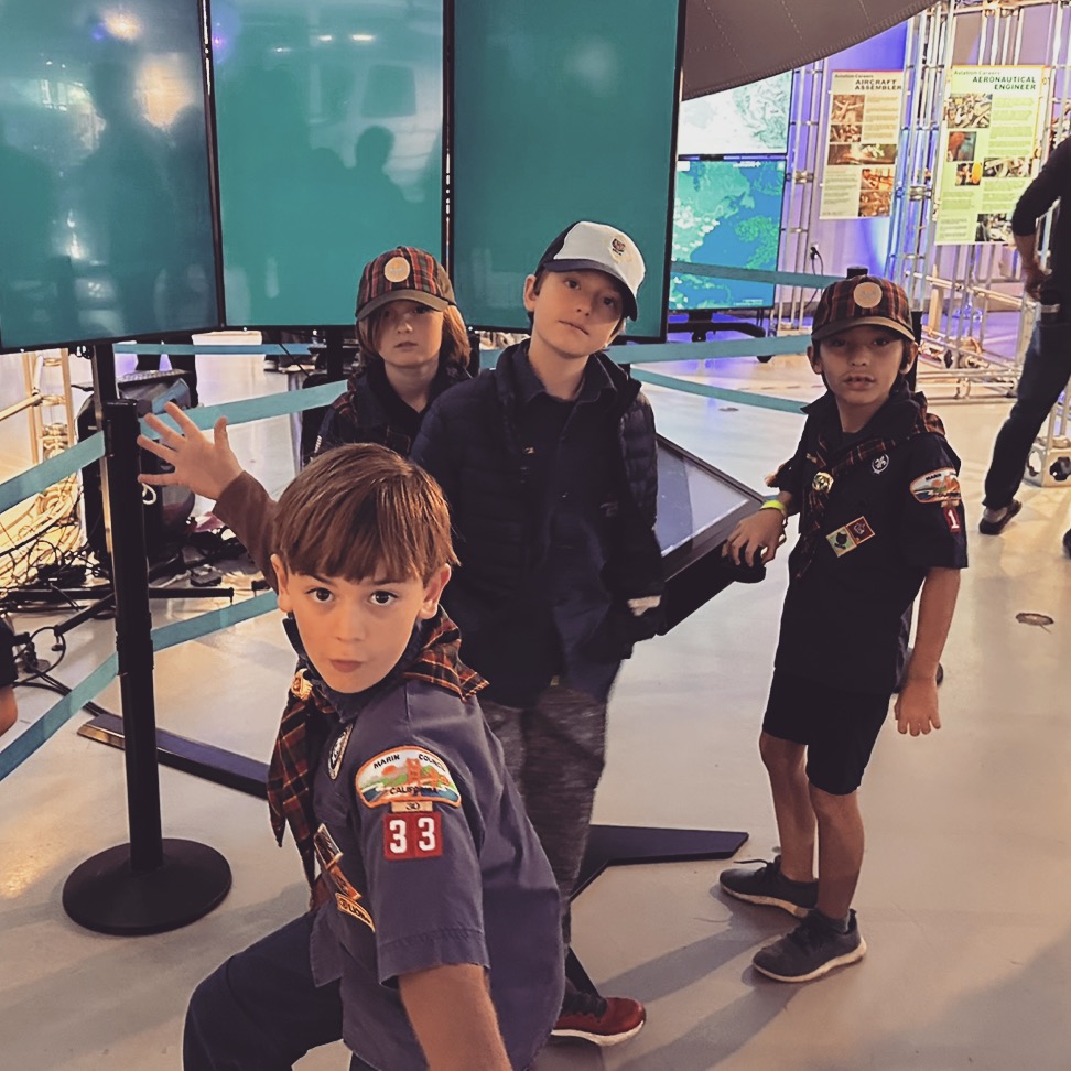 Pack 133 at Hiller Aviation Museum learning about aviation and related tech. Fun day to be had by parents and Scouts alike!