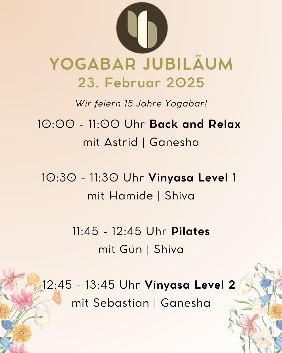 Herzliche Einlandung zu unserem Jubiläum 🎉
Wir feiern 15 Jahre Yogabar! 🍀
📆 am 23. Februar 2025
⏰ 10-19.30 Uhr
💶 alle Klassen sind kostenlos
🎁 es gibt 10% auf unsere 5er, 10er und 20er Karten
Lasse dir diesen besonderen Tag nicht entgehen! Wir freuen uns auf unsere Langjährigen Teilnehmer:innen, genauso wie auf neue Gesichter! Alle sind herzlich willkommen ❤️
Wir sehen uns auf der Matte! 💫
#yogabarbochum #yogabar #jubiläum #yogainbochum #bochum #februar #tagderoffenentür #probierwasneues #probierdichaus #yogajedentag #pilates #pilatesbochum