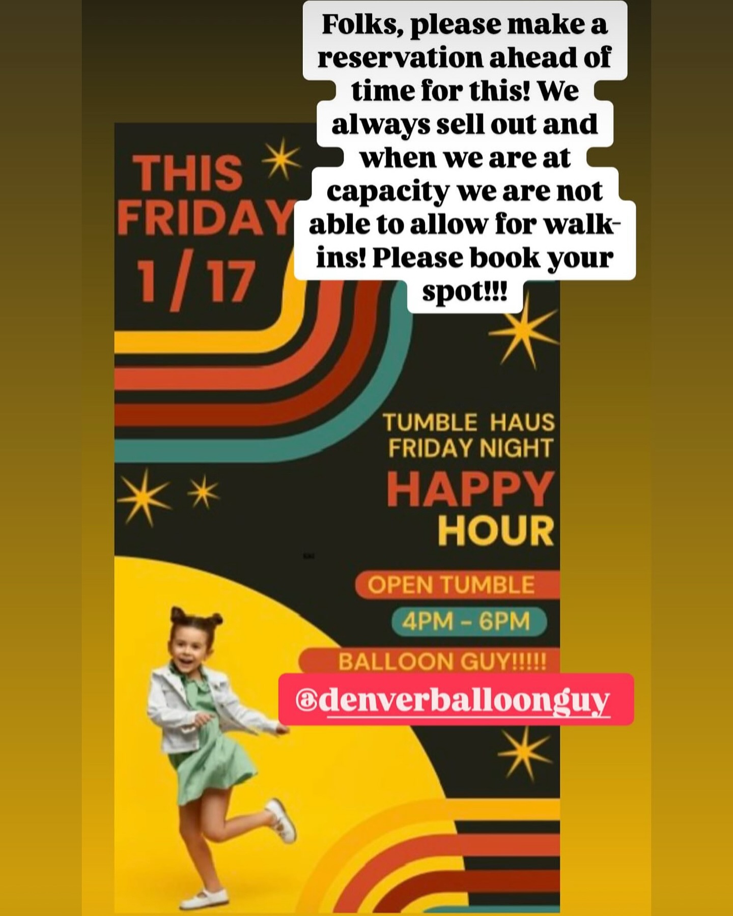 See you #TODAY at 4:30 for @tumblehaus #parent #happyhour !!! Come get a #snack & #drink and let's us #entertain your #kids while you #relax !!!! With love- #thedenverballoonguy
