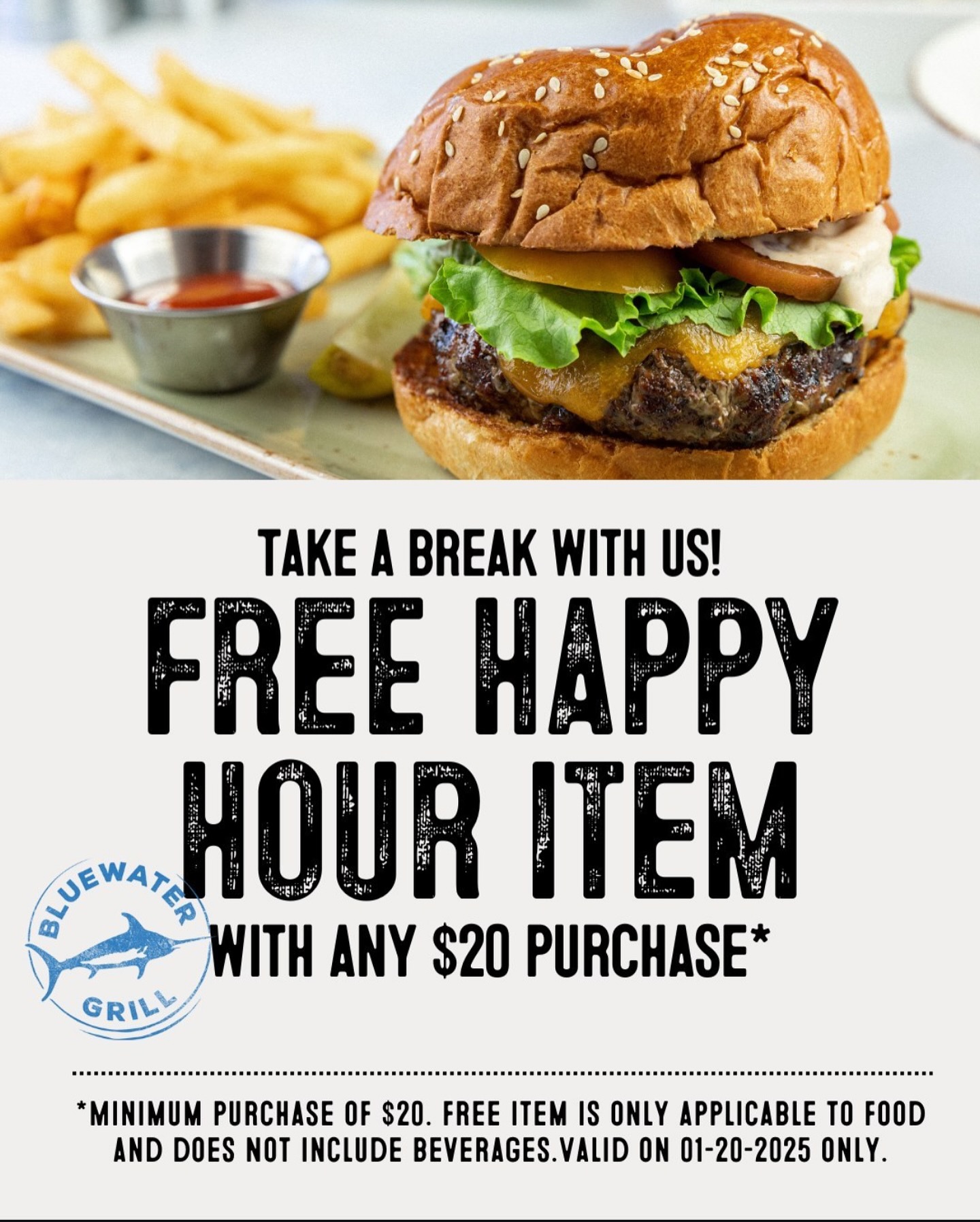 Today only @bluewatergrill! Get a free appetizer with $20 purchase. #visitkingharbor #redondobeach