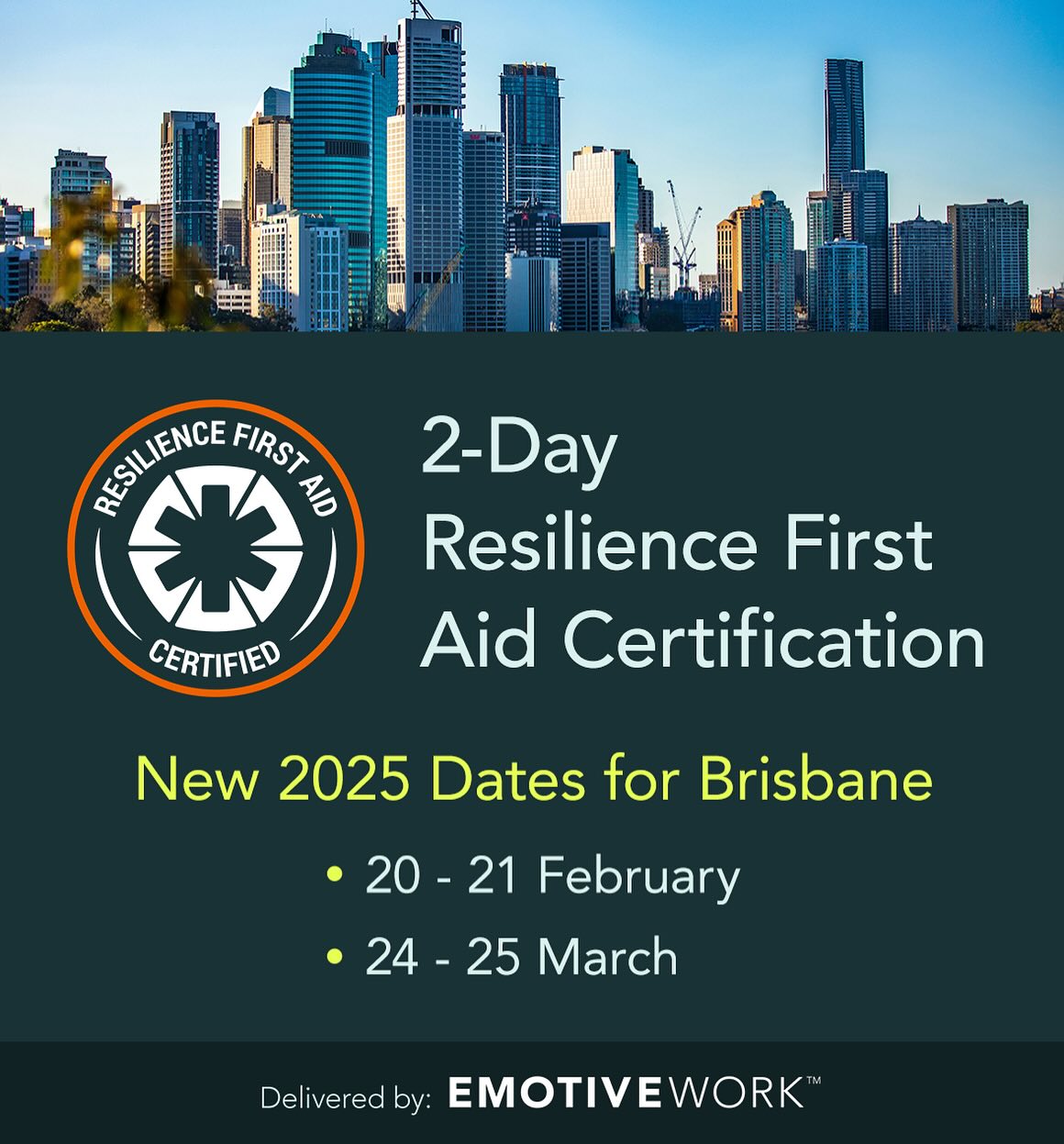 Resilience First Aid Training: Open Enrolment Now Available!
I’m excited to announce the launch of Resilience First Aid (RFA) Certification courses this February! This fully accredited 2-day course is perfect for individuals and leaders who want to proactively support mental wellness—whether for personal growth or to learn how to foster a culture of wellbeing through resilience.
Why Join?
RFA is an evidence-based, strength-focused approach to mental wellness, teaching you how to:
• Spot signs of low resilience early,
• Start proactive, meaningful conversations, and
• Build resilience in any environment.
Accredited by QIP, under the Suicide Prevention Act of Australia, and recognised by the Australian Counselling Association (ACA), RFA equips you with the tools to make a real difference.
What You’ll Gain:
• 3-year certification and RFA First Aid Kit.
• Personalised PR6 Resilience Assessment.
• 12 months access to the Driven Resilience App.
Upcoming Dates:
• 20-21 February
• 24-25 March
Book now: https://bookwhen.com/emotivework
Want to know more? Visit my website: www.emotivework.com