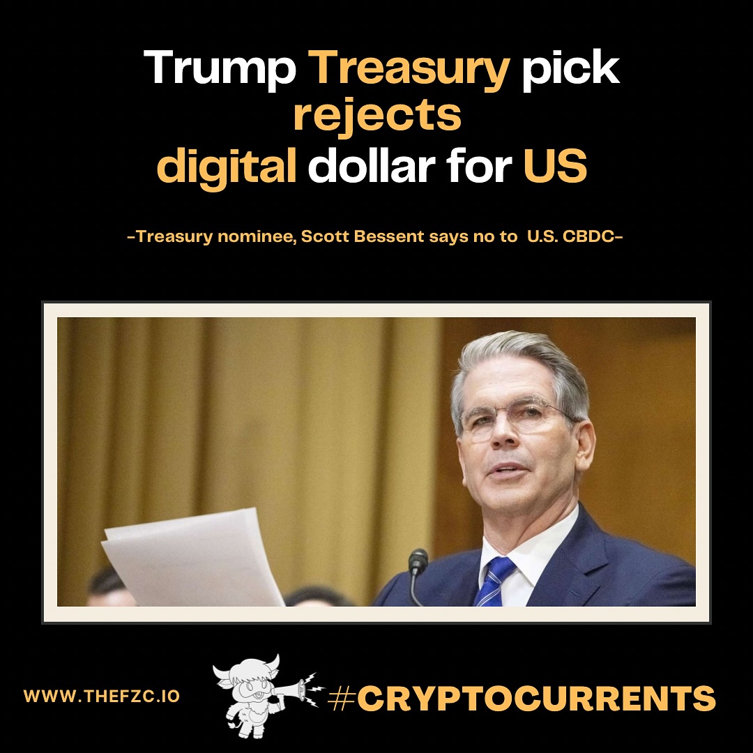 TheCryptoCurrent || Scott Bessent, Trumps' Treasury pick, has strongly rejected the idea of a US-based CBDC. The nominee has staunchly rejected notions of economic advancement with CBDCs, citing the major security and surveillance risks CBDCs pose as well as the United States' current market strength. In response to Marsha Blackburn's' suggestion of adopting a centralized digital currency, similar to that of China's yuan introduced during the 2022 Olympics. Bessent argued that countries historically adopt CBDCs due to limited investment opportunities and doubled down on the campaign promises of President Trump, which explicated no such currency would be introduced during his term.