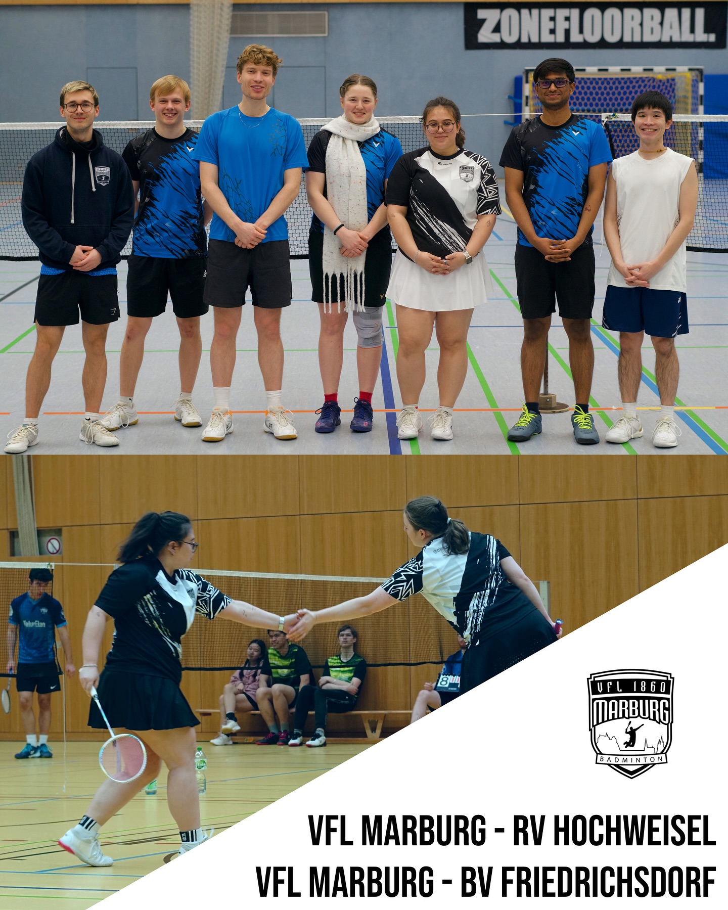 Dieses Wochenende hatte die erste Mannschaft gleich zwei Spiele!
Das erste Spiel ging gegen Hoch-Weisel. Bereits in der Hinrunde musste die erste Mannschaft eine Niederlage einstecken und leider lief es auch in der Rückrunde nicht gut. Trotz vielen starken Dreisatzspielen der Herren musste sich der VfL mit einem 1:7 geschlagen geben. Nur das erste Herrendoppel konnte sich in seiner neuen Besetzung durchsetzen und zeigte seine neue Spielstärke.
Sonntag gab es ein Wiedersehen mit Friedrichsdorf. Letzterer gab sein Mixed direkt ab und der VfL konnte sich das Dameneinzel und das dritte Herreneinzel sichern. Dennoch holte sich Friedrichsdorf die restlichen Punkte und die beiden Mannschaften trennten sich letztendlich 3:5.
Trotz der vielen Niederlagen hat sich die erste Mannschaft wacker geschlagen und wir freuen uns auf die nächsten Spiele im Februar!
#badminton #marburg #hessenliga #vflmarburg #sport #sportfotografie