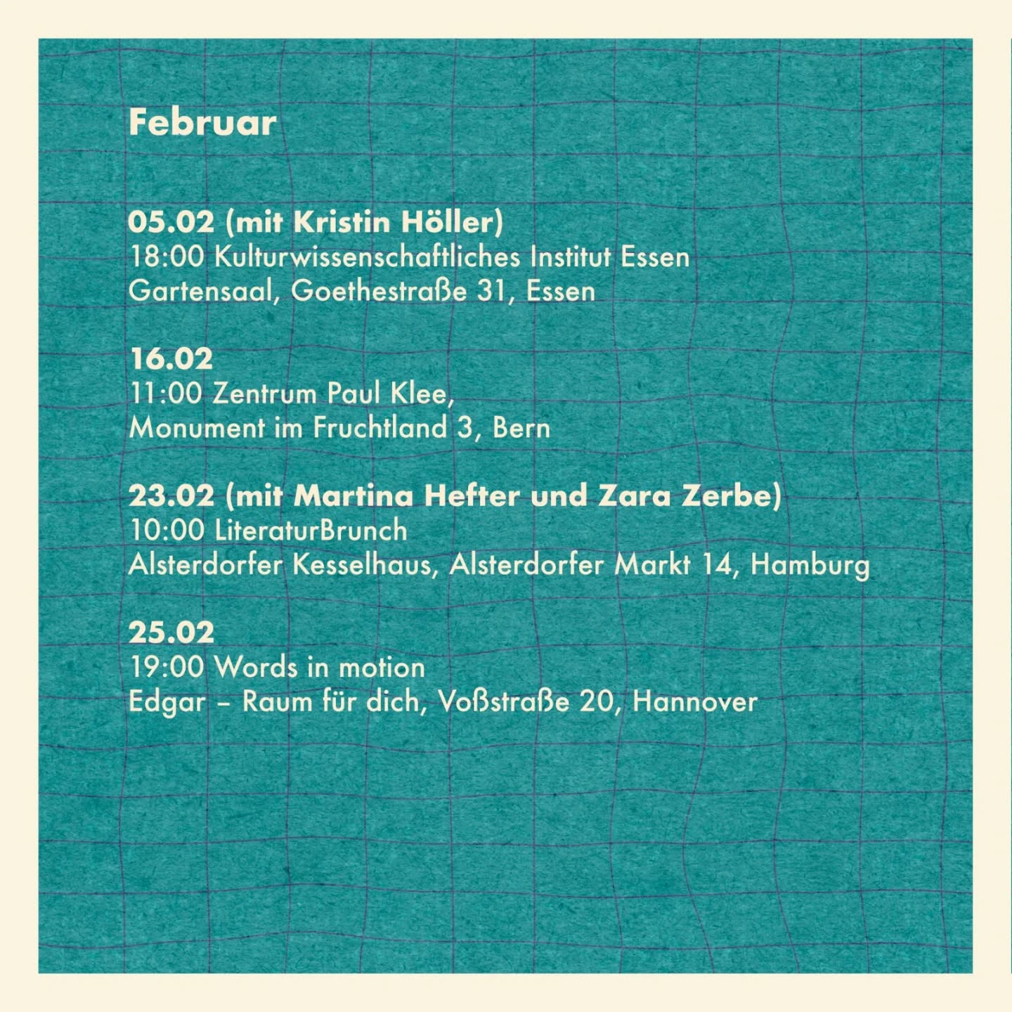 Schon wieder einiges los im Februar. Alle Termine findet ihr auch auf meiner Website (Link in Bio)