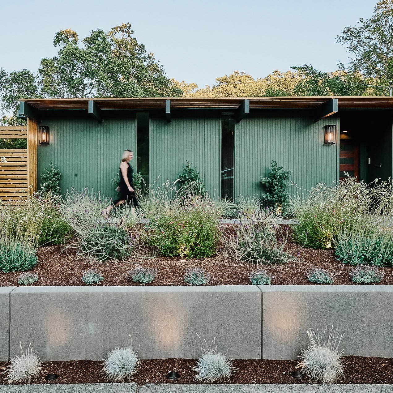 When we hear a client say "I want a total transformation" it's music to our ears. This mid-century modern #eichleronnova was in need of a facelift, and by bringing in new landscape, hardscape, warm woods and moody greens we were able to honor the original Joseph Eichler architectural design while creating an updated and brand new entrance to call home.
Photos: @ebbe_roe_photo
Lighting: @shadesoflight
Paint/Stain: @benjaminmoore Rainy Afternoon (siding) | @sherwinwilliams Rock Bottom (beams, eaves) | @sansincorp Suede
Front door: @simpsondoorco
Wood species: cedar
#eichlerhomes #frontyard #homerenovation #ruemagazine #dwellmagazine #marincounty #interiordesigner #exteriordesign #curbappeal