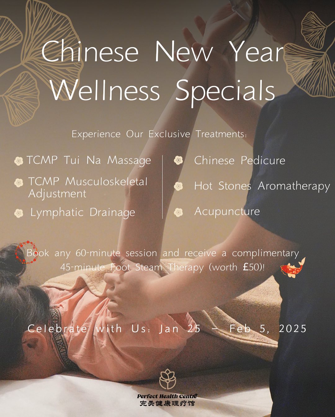 โจ Celebrate Chinese New Year with Perfect Health Centre! โจ
From Jan 25โFeb 5, book any 60-minute session and enjoy a complimentary 45-minute foot steam therapy (worth ยฃ50)! ๐ฟ
Relax, detox, and refreshโour foot steam therapy isnโt just relaxing, itโs the perfect way to wash away last yearโs stress and step into the new year feeling renewed and recharged. ๐
Start your Chinese New Year with health, happiness, and a fresh beginning!
๐ Visit us at: 97 Southampton Row, Holborn, London, WC1B 4HH
โ Call us now: 020 8076 8880
๐ WhatsApp: +447881308123
๐ง Email: phcholbornlondon@gmail.com
#TCMP #TraditionalChineseMedicine
#LymphaticDrainage #AcupunctureHealing
#PainRelief
#ChineseFootTherapy #ChineseNewYear2025
#LondonWellness
#HolbornLondon
#HolbornMassage