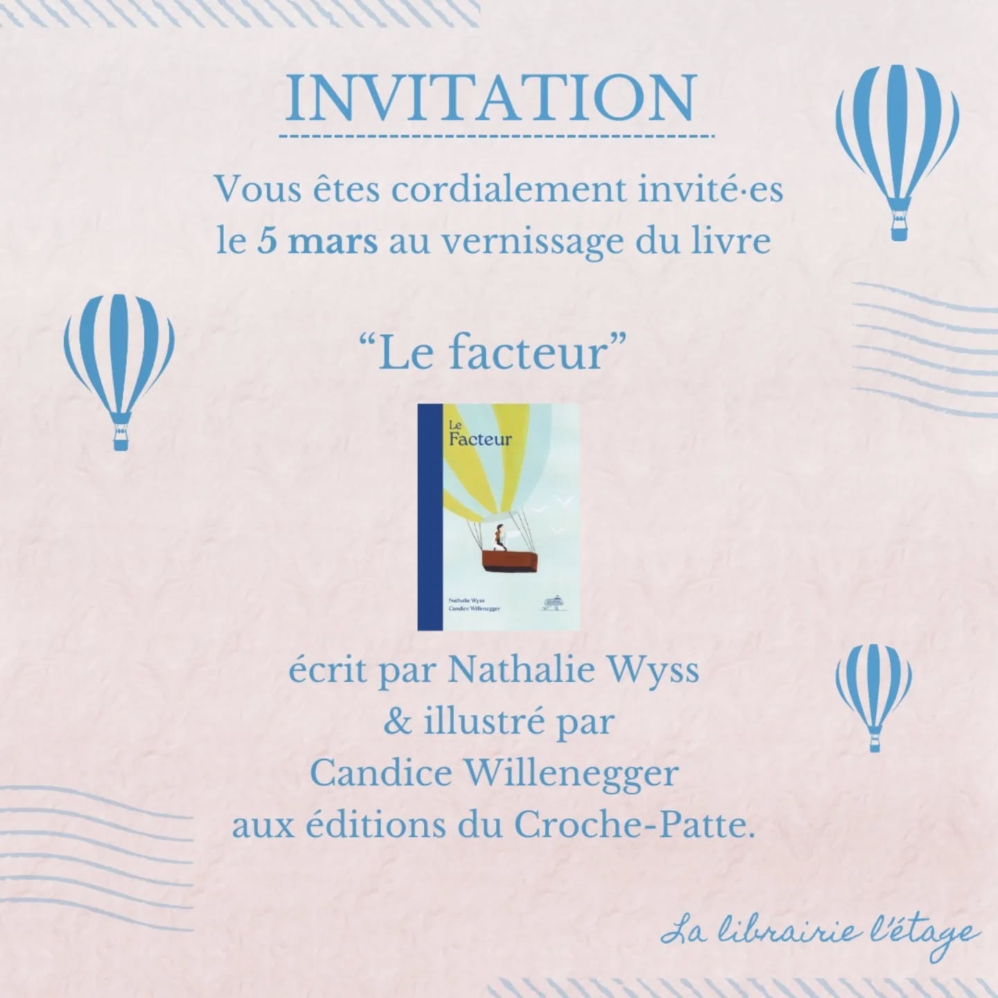 Le 5 mars nous vernirons notre "Facteur" à la librairie l'étage ! 🩵
Merci à @ballonsduleman et @auteuresenhauteur pour leur précieuse collaboration ! 💙