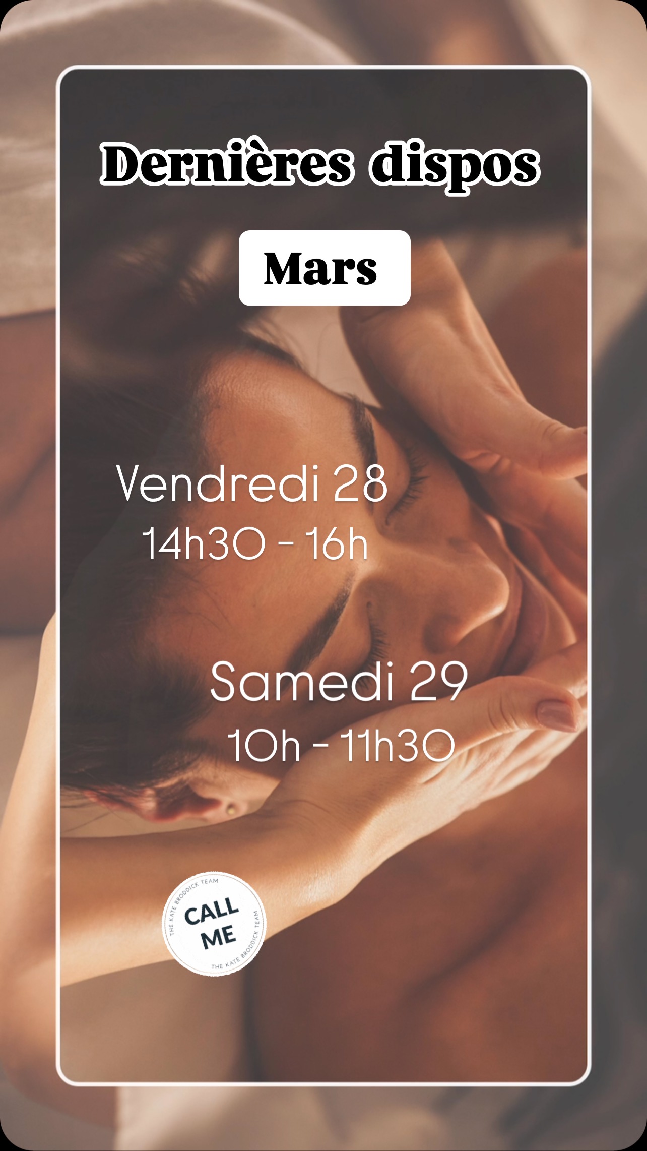 ☀️ Dernières dispos sur le mois de mars ☀️
Ne laissez pas filer cette opportunité de prendre soin de vous!
📩 Réservez vite en DM, WhatsApp, msg, …
#bienetre #massagevalence #facialistevalence #facialiste #kobido #kobidovalence #antiage #skinroutine #massageantiage #valenceville❤️