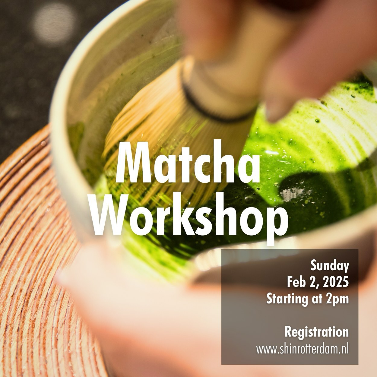 We are happy to host a matcha workshop again. This time is an open registration, that means everyone is welcome join (even 1 or 2 persons)! Now only 6 seats left, first come first serve.
Including:
1) Learn about the background of tea ceremony / matcha.
2) Make your own matcha.
3) What are the etiquette, and discover Japanese ZEN.
4) Taste different quality of matcha.
Date: 2 Feb 2025, 14:00-15:30
Location: SHIN Rotterdam, Rodezand 23B, Rotterdam
Price: € 32.50 per person (prepayment required)
Hosted by: Nanako
Language: English