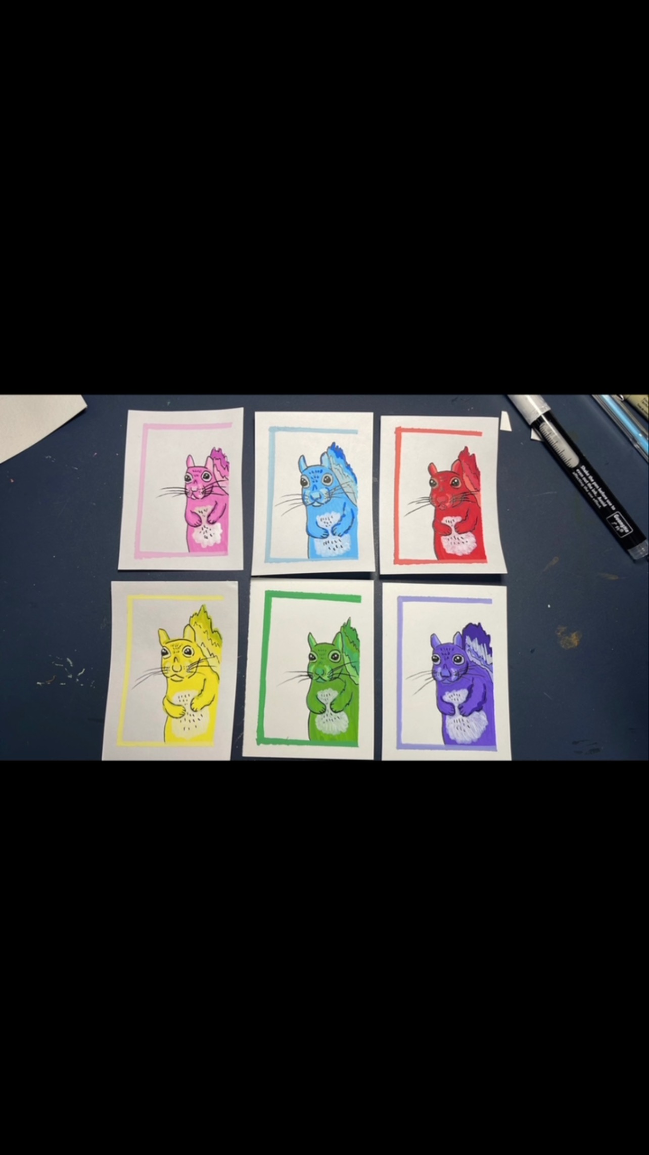 #acrylicpaintmarkers #squirrelpainting #squirrel #miniart #acrylicpainting #acrylic #acrylicmarkers #drawing #artisttradingcard #rainbow