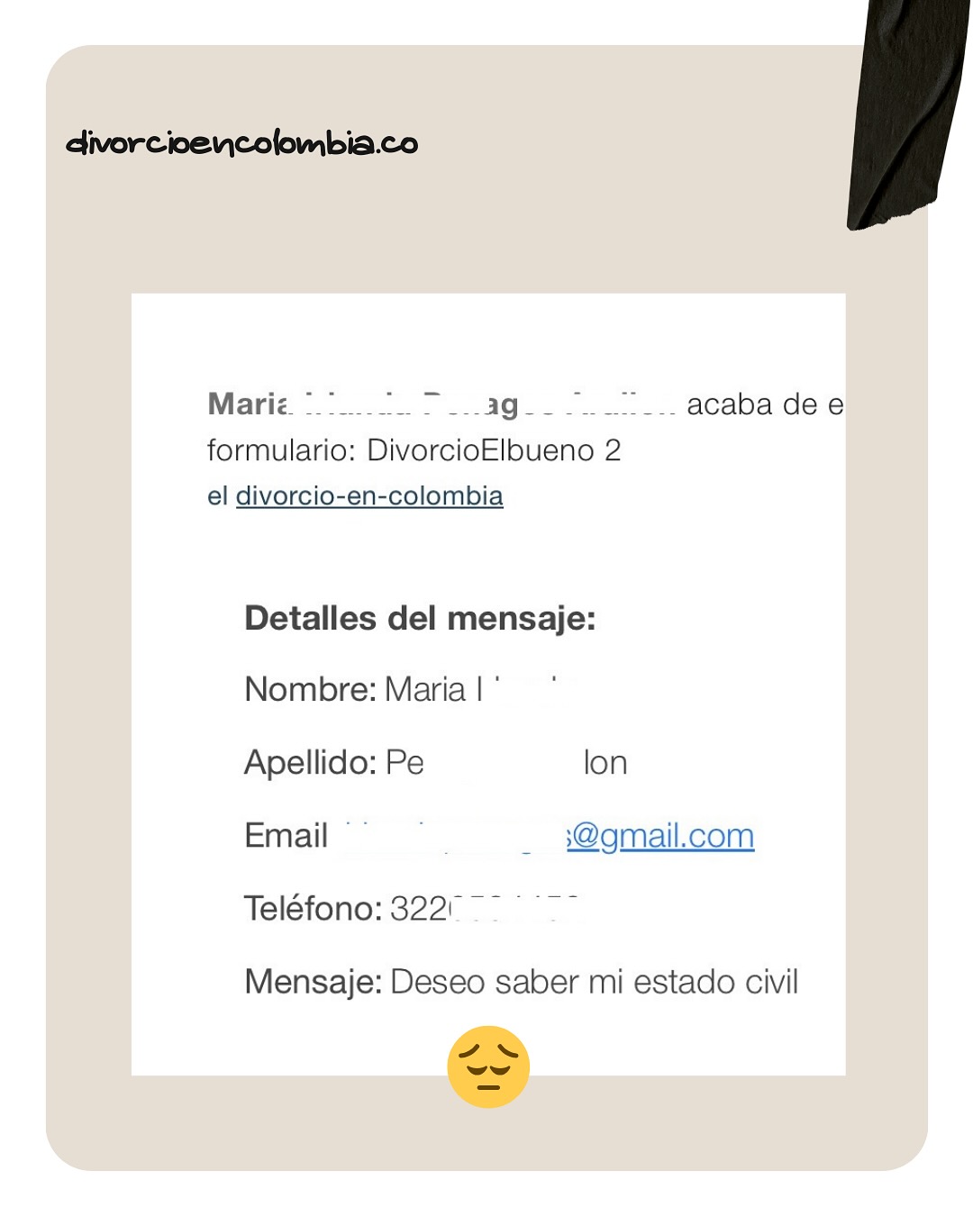 Historia de la vida real ...
Enviada por nuestra página https:// www.divorcioencolombia.co/