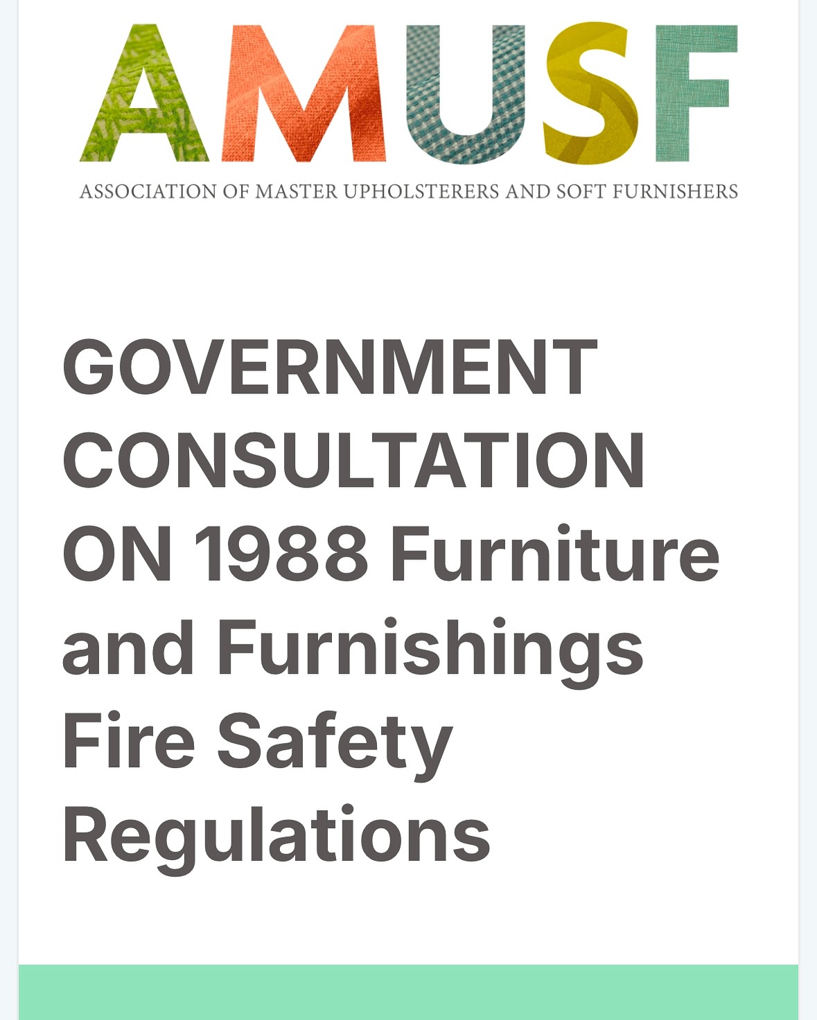 Yesterday the Government issued 2 documents as a response to the August 2023 consultation on fire safety. Scroll right to read a summary of how the policy decisions affect upholsterers. Crucially many of the points directly affecting upholsterers are still up for discussion so do please chat away below with questions - thoughts - ideas - bits that don’t make sense - thoughts on how we could practically approach the bespoke market - whether you want to hear more (or would rather see pretty pictures). The links are all on the @the_amusf website under member news. All thoughts welcome - your question will be someone else’s too so go for it!