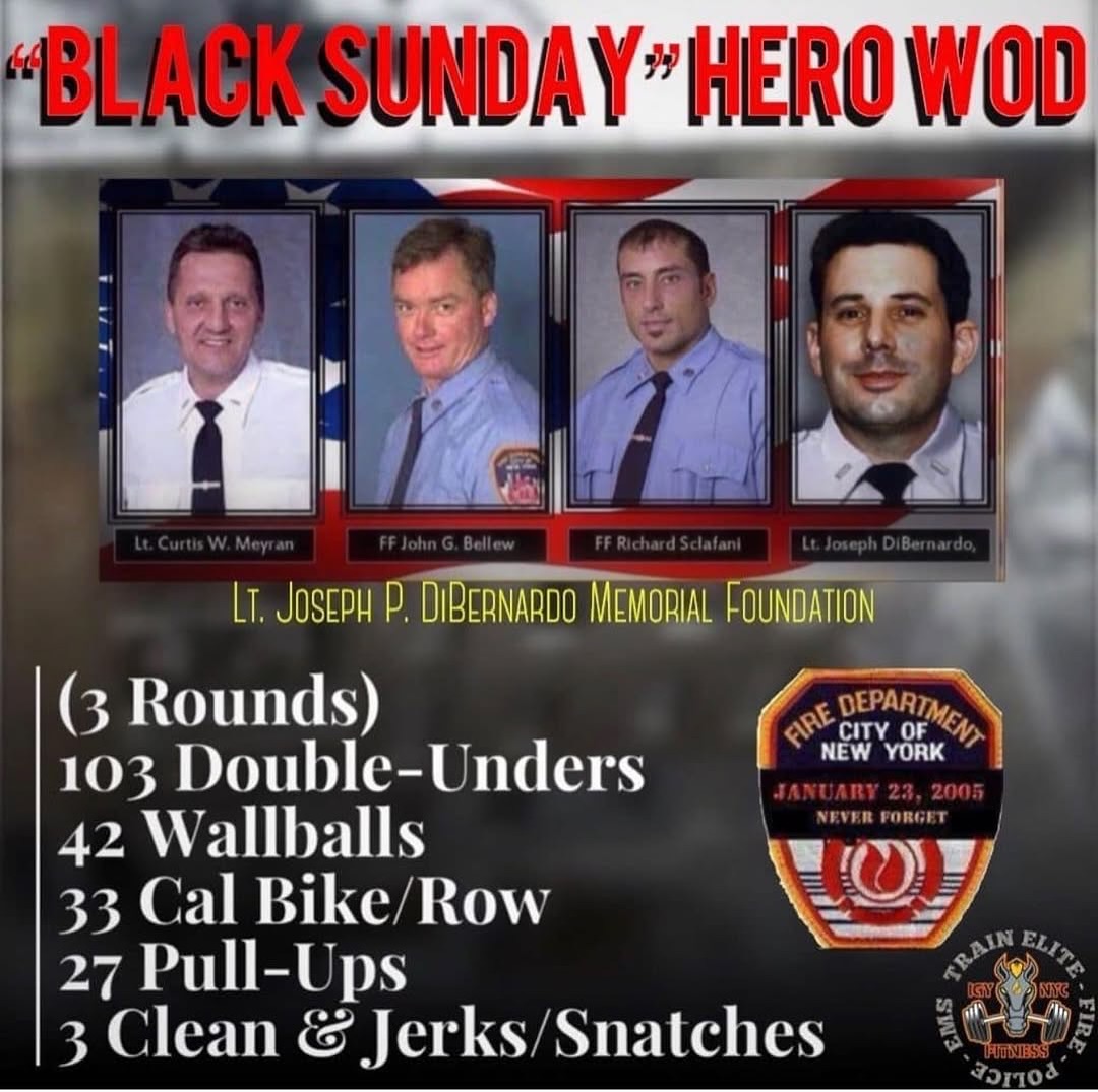 Today marks the 20th anniversary of the devastating Black Sunday fires, which killed or severely injured seven members of the FDNY. Brooklyn firefighter Richard Sclafani died when overcome by smoke at a private house fire. On that same day, five firefighters and a lieutenant became trapped in a Bronx apartment that was consumed by flames and were forced to jump four stories from a top-floor window to avoid being burned to death. Lt. Curtis Meyran and Firefighter John Bellew were killed upon impact with the ground. Firefighter Joseph DiBernardo was severely hurt and died six years later from the physical and psychological toll of his injuries. Firefighters Brendan Cawley, Jeff Cool, and Gene Stolowski, were severely injured and disabled and had to retire. They and their families will never be forgotten.”
- FDNY EMT Jeffrey Cool, Station 17 (son of “Black Sunday” survivor FF Jeffrey Cool, Rescue 3)
Also please visit JoeyDfoundation.org
The Joey D Memorial foundation is a FULL non for profit that was started by his father, Chief DiBernardo, along with his family and friends to honor the legacy of Joey D. The foundation provides grants and training to fire departments across North America who cannot afford personal safety systems. Since 2013, the foundation has given around $800,000 in grants. Joey is still helping make the fire service safer for his brothers and sisters even though he is gone. No one is on the payroll and all proceeds go towards grants and training at the yearly seminar that takes place in Suffolk County. Please visit and donate today.
#fdny #fdnyems #inmemoriam
#HonorOurFallen
#heroworkout
#heroes
#Firefighters #firefighterfitness #igy6 #igotyour6nyc #firefighterfamily #firefighterowned #newyorkcity #tacticalathlete #blacksunday #fitforduty #trainlikeapro #TRAINELITE #NextRung #mentalhealth #mentalhealthawareness #motivationmonday #thinredline #LODD #workoutoftheday #5555