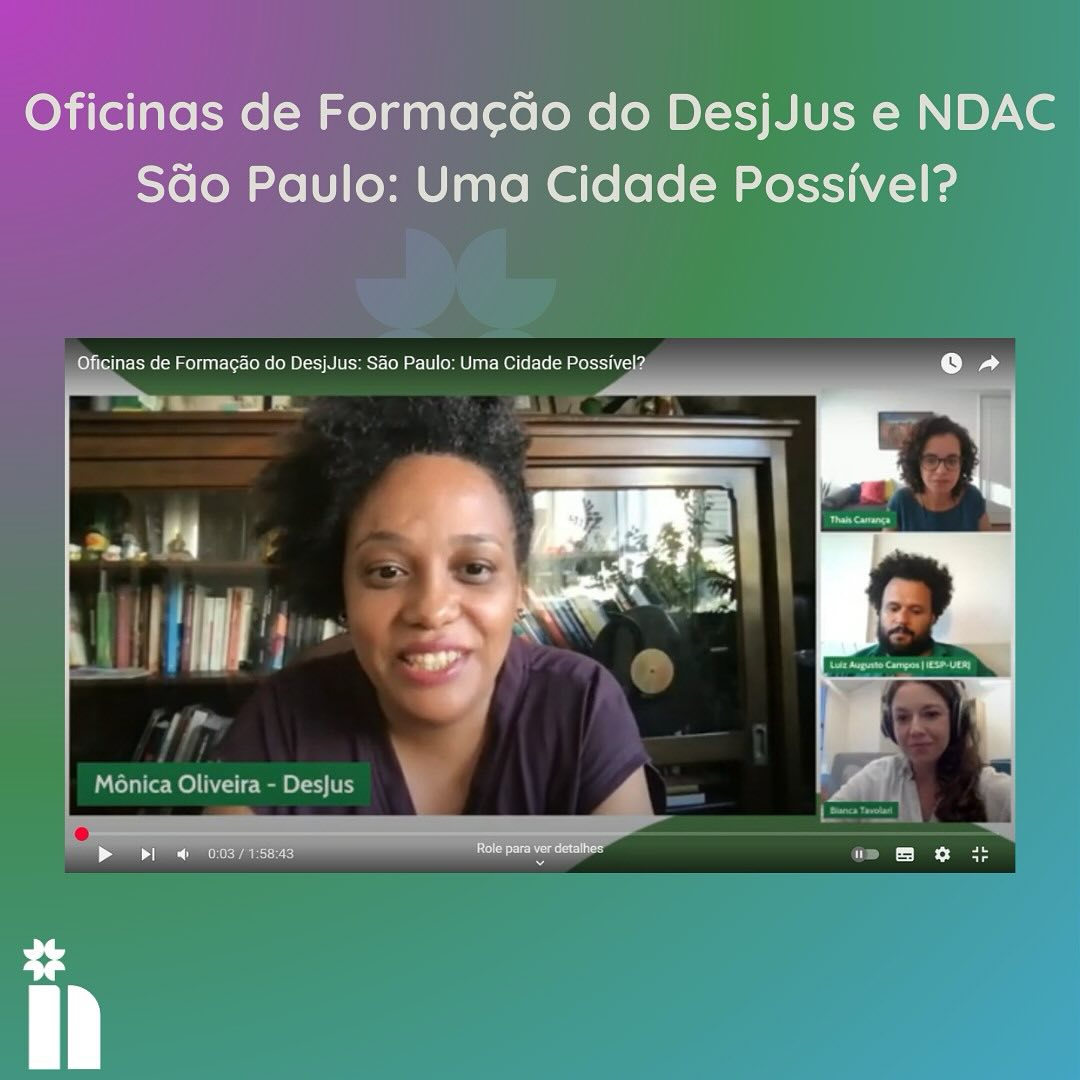 Nesse aniversário de 471 anos da cidade de São Paulo, aproveite para relembrar a última oficina de formação sobre “Eleições em São Paulo: construindo a agenda de uma cidade no Sul Global” realizada pelo Desjus, em parceria com o NDAC e a Tide Setubal.
O tema da última oficina foi “São Paulo: Uma Cidade Possível?” e a discussão contou com a presença de Bianca Tavolari (professora da FGV e pesquisadora do Cebrap), de Luiz Augusto Campos (professor do IESP-UERJ) e de Thais Carrança (repórter da BBC News Brasil).
A oficina está disponível no youtube do Cebrap e o link pode ser acessado em nossa bio!