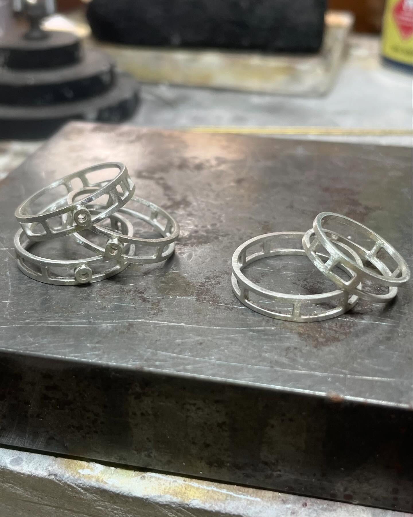 New stacking rings on the bench for the structure collection! #silverrings #stackingring #handmadejewelry #oneofakindjewelry #geometricrings
