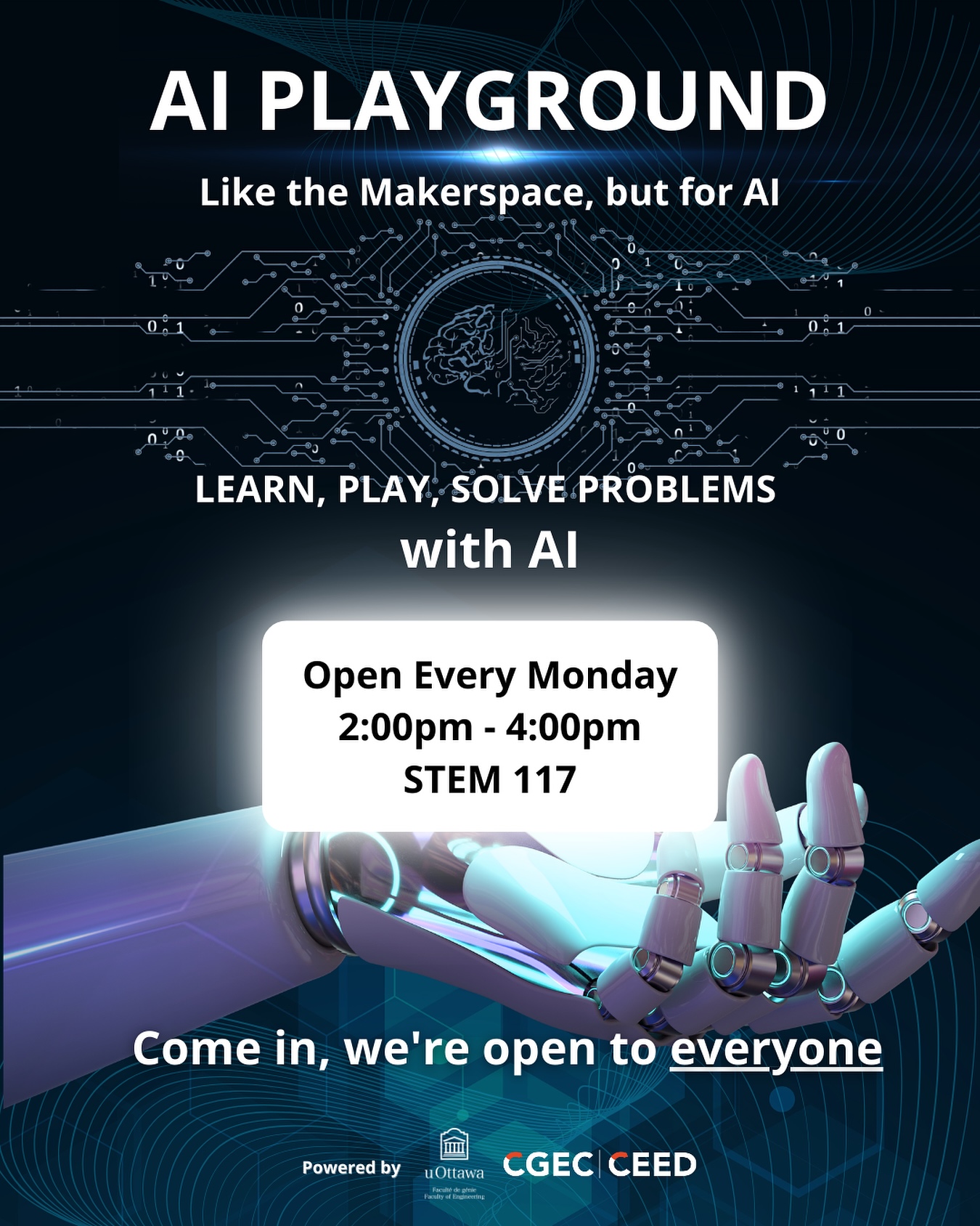 On Monday, we hosted an engaging workshop that brought together creativity and collaboration in AI fields!
Whether you‘re looking to explore new AI-related ideas, enhance your skills, or simply connect with others in our community, Mondays will be the perfect opportunity to get involved.
🗓️ Join us every Monday and be part of the creative energy! 🙌
#workshop #opendoors #innovationhub #hightlights #aichallenge #artificialintelligence #questions #uottawa #uottawagenie #ceed #ai #datascience #deeplearning
