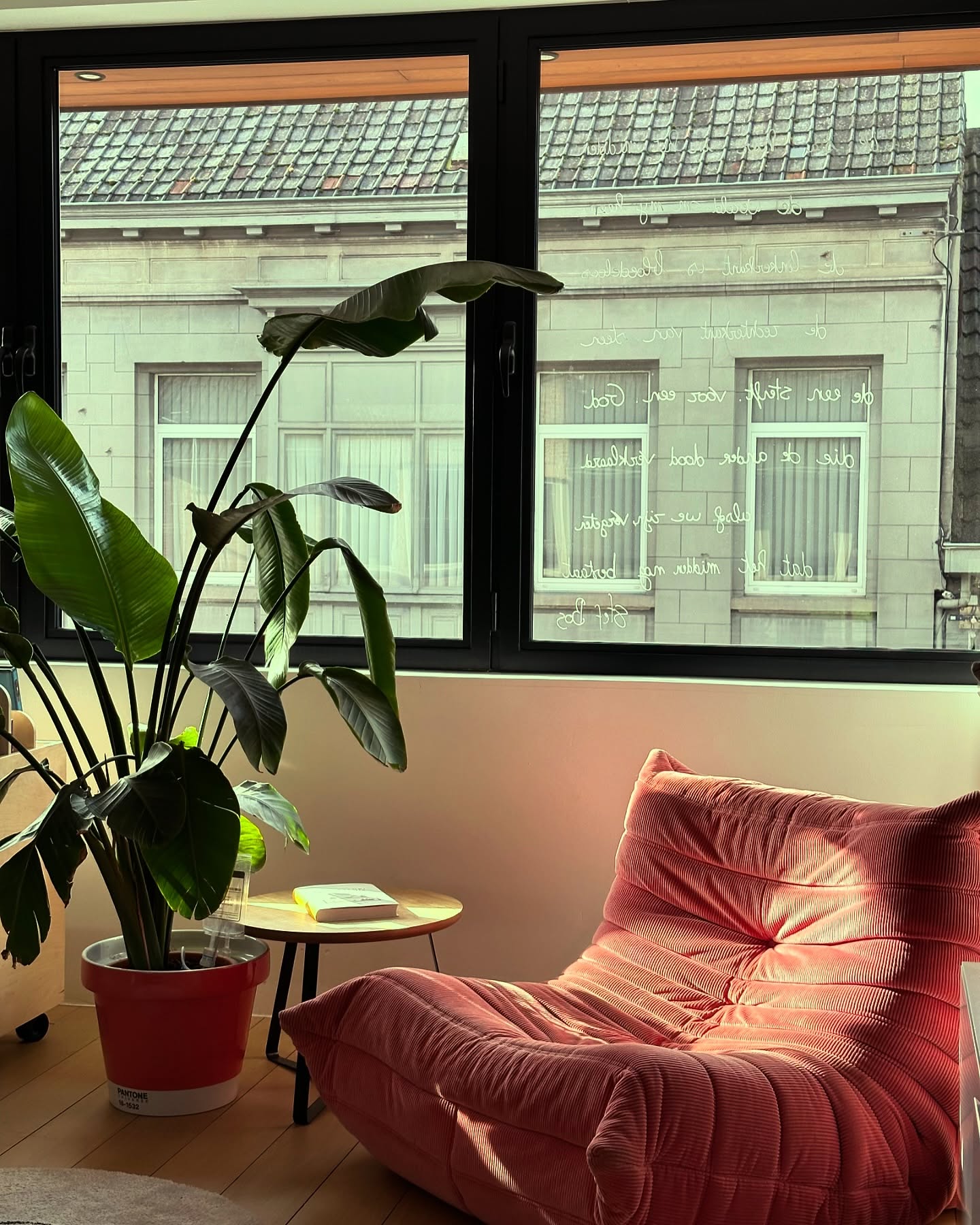 Ik sta hier in het midden
de wereld om mij heen
de linkerkant is bloedeloos
de rechterkant van steen
de een sterft voor een God
die de ander dood verklaart
alsof wij zijn vergeten
dat het midden nog bestaat
S.B.
Mijn creatief ei moest eruit na dagenlang griepgezetel.
Laat de poëzieweek maar komen.
Ps: misschien was ik ook wel een heel klein beetje jaloers op mijn zus haar professionele #weesgedichtje op haar raam🤩
#poëzieweek2025