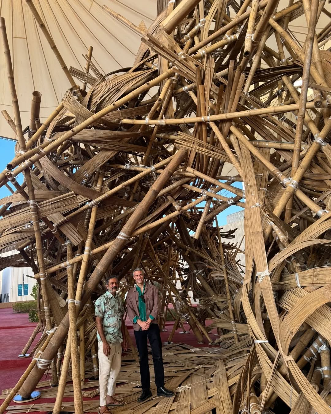 Congratulations to our DAS 2014 artist, Asim Waqif, on presenting his work at the Islamic Arts Biennale 2025, titled And 'All That Is In Between', organized by the Diriyah Biennale Foundation. The exhibition is being held at the King Abdulaziz International Airport in Saudi Arabia.
The Biennale served as a special reunion for DAS, bringing together our Artistic Director, Diana Campbell, Simon Castets, curator of DAS 2018, and Mohamed Almusibli, a collaborator on upcoming DAS initiatives. Asim’s bamboo sculpture at the Biennale is a functional musical instrument, echoing his work Bamsera Bamsi at the Samdani Art Center and Sculpture Park in Sylhet. There, he is transforming a living forest into a wind instrument, a project spanning over 20 years at Srihatta. Having planted the initial bamboo saplings in 2017, Waqif is now sculpting the matured bamboo into a flute-like structure that will produce sound as the wind flows through it.
The second edition of the Islamic Arts Biennale, titled And All That is in Between, is led by an international team of artistic directors: Julian Raby, Amin Jaffer, and Abdul Rahman Azzam. Saudi artist Muhannad Shono serves as the Contemporary Art Curator, with Joanna Chevalier and Amina Diab as Associate Curators. The curatorial team includes Masa Al-Kutoubi as AlMadar Lead, along with curators Rizwan Ahmad, Heather Ecker, William Robinson, and Marika Sardar. Supporting them are assistant curators Sarah Al Abdali, Bilal Badat, Faye Behbehani, and Wen Wen.
The Biennale is open until May 25, 2025. Be sure to visit!
Photograph 4/5/6 – 'Bamsera Bamsi’ by Asim Waqif
Photographs by @arthoehin
@dhakaartsummit
@samdaniartfoundation
@nadiasamdani
@rajeebsamdani
@dhakadiana
@rux_q
@asimwaqif
@simoncastets
@almo.rtf
@swilin_haque
@sazzad1985
@iftekharnoor
#dhakaartsummit #samdaniartfoundation #dhaka #art #artwork #DAS #exhibitions #contemporaryart #SAF #asimwaqif #sylhet #islamicartsbiennale