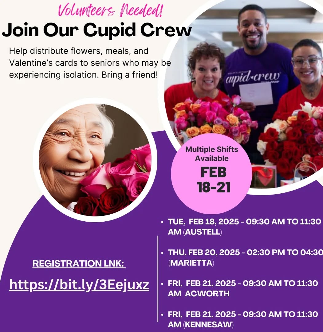 Spread love to Seniors during Valentine's Week! Register at bit.ly/3Eejuxz for ShowGlo's first community outreach event, handing out flowers, handwritten cards, and pre-packed meals. #volunteerevents #showyourglo #spreadalittlelove #valentines2025