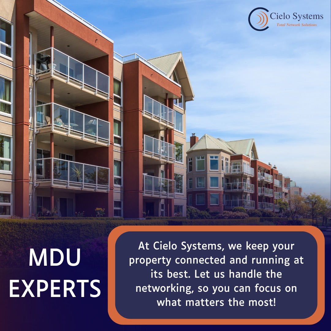 Managing networks across large Multi-Dwelling Units (MDUs) is complex, but Cielo Systems makes it simple. We specialize in seamless installation and reliable network management.
Call today and leave the headaches to Cielo Systems!
#cielo #cielosystems #mdu #network #wifi #networking #apartment #hotel