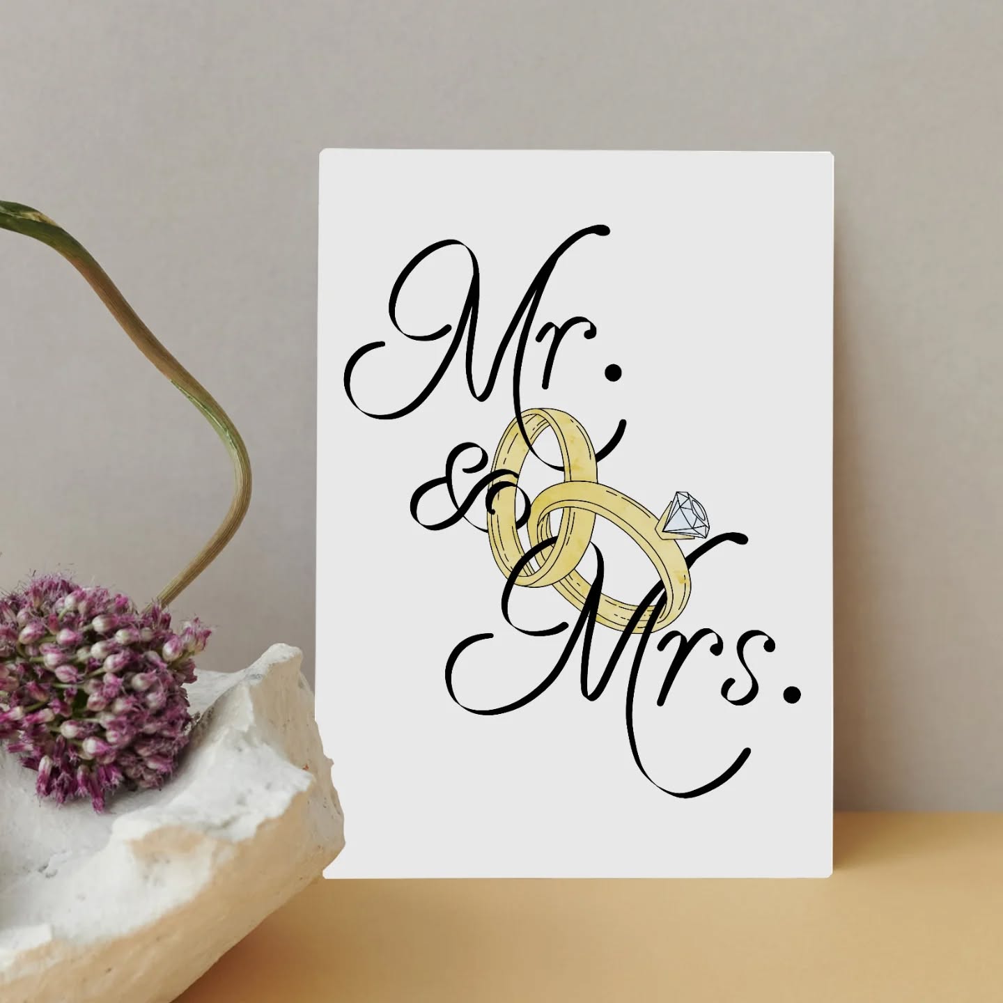 Celebrate someone's upcoming nuptials with this print or greetings card!
Calligraphy is always a classy look. This will also be available as 'Mr & Mr' and 'Mrs & Mrs' but with the stone removed from the ring.
#mrandmrs #wedding #weddingring #greetingscards #lgbtq #mrandmr #mrsandmrs #love #printsforsale