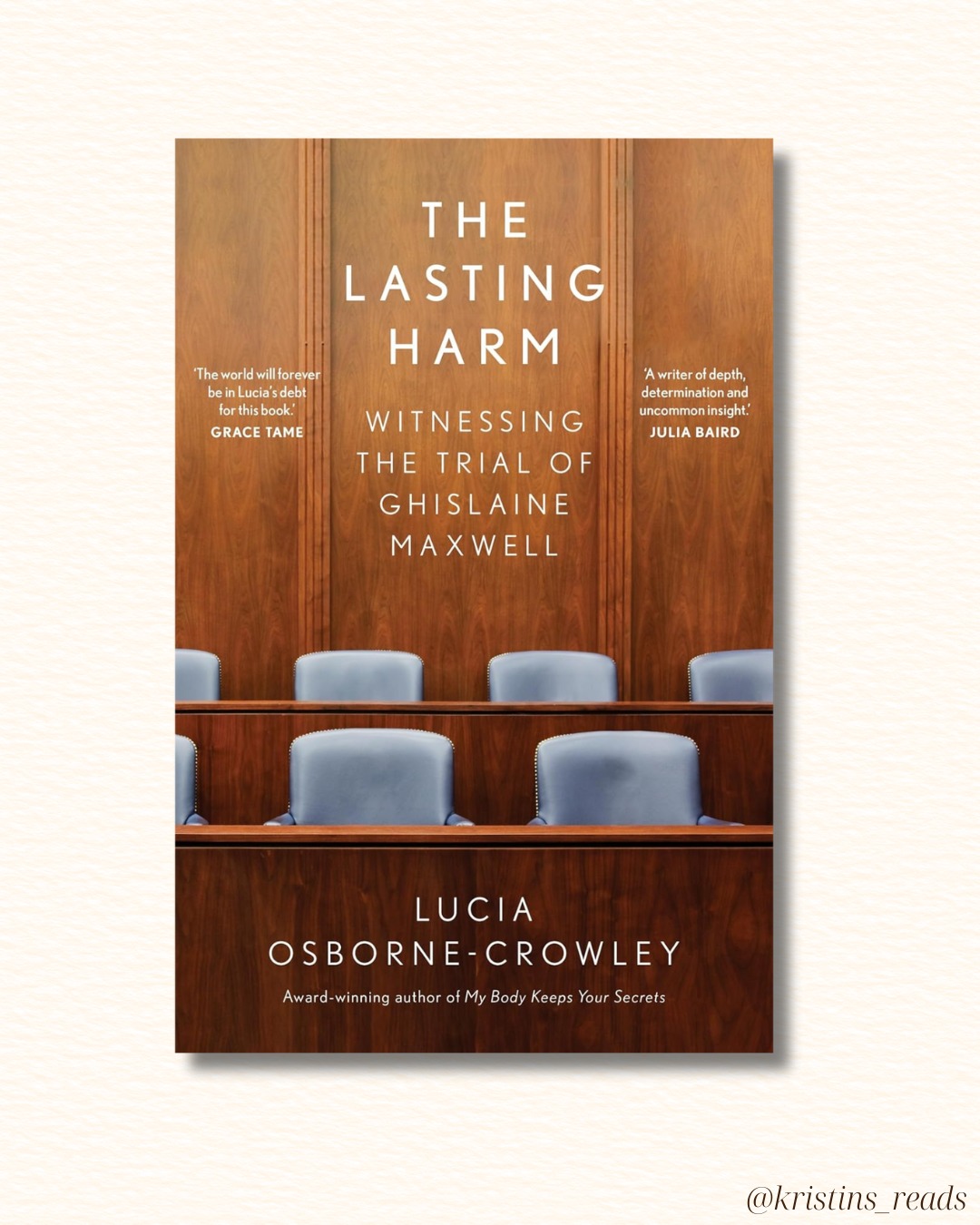 'The Lasting Harm: Witnessing the trial of Ghislaine Maxwell' by Lucia Osborne-Crowley.
Every day of Ghislaine Maxwellâs trial, @luciaoc braved freezing temperatures for hoursâsometimes overnightâto secure one of just four coveted courtroom seats.
Most days, she secured her spot by lining up from midnight and standing out in the freezing cold until the court opened the next morning.
Osborne-Crowley delivers a committed, clear-eyed analysis of the trial. She puts the victims of Maxwell and Epstein at the centre of the story, where they belong.
Osborne-Crowley is probably the best person to write this story. Her background as a journalist, legal reporter, and victim of grooming and sexual assault leads to a compassionate understanding of the victims' stories, which we are all better for.
Most poignantly for me, is the way that Osborne-Crowley shows that some of the things that are perceived to make victims' testimonies less reliable, like gaps in memory, are actually the 'truest part'âfurther evidence of the abuse and indicators of the trauma's lasting harm.
This is a tough read, given its sensitive topic. However, if you feel up for it, I would highly recommend it. Similarly, Osborne-Crowley's previous two books, 'I Choose Elena' and 'My Body Keeps Your Secrets,' are both well worth the read.