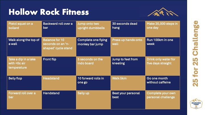 Ready to challenge yourself this year?
Can you complete a line, or the whole card of our 25 for ‘25 challenge?
#25for25
#fitnesschallenges #2025goals #gymgoals #newyearsresolution