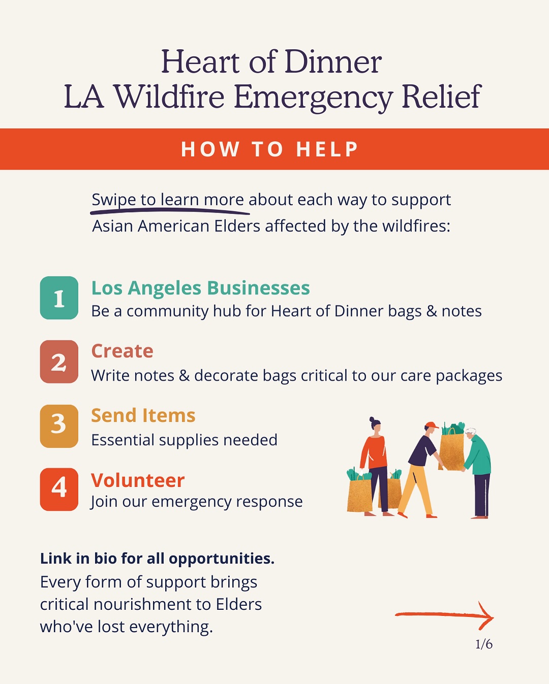 With each emergency care package we hand-deliver to our beloved elders affected by the destruction of the LA wildfires, we see both deep resilience and urgent needs. Our hearts are with every Elder who has had to leave their home and memories behind, and for the long road to recovery ahead. 💔
Over these past few weeks of home deliveries, we've listened carefully to our Elders' evolving needs and identified the most meaningful ways you can help provide critical support during this time for those who have lost everything and are displaced.
Swipe through to learn how you can join us in bringing culturally thoughtful comfort and essential support to our Elders - whether through writing notes of love, breathing life into our care packages by decorating uplifting images, providing supplies or access to a local shop. Every gesture of care, no matter the size, brings impactful nourishment and care to our Elders during this time.
Please share these slides with your friends, family, and colleagues to help us reach more people who can contribute to this urgent relief effort.
Thank you for holding our beloved community of Elders in your hearts. ❤️🩹
🎨 Thank you SO much @nkpcreate for these beautifulll graphics!!