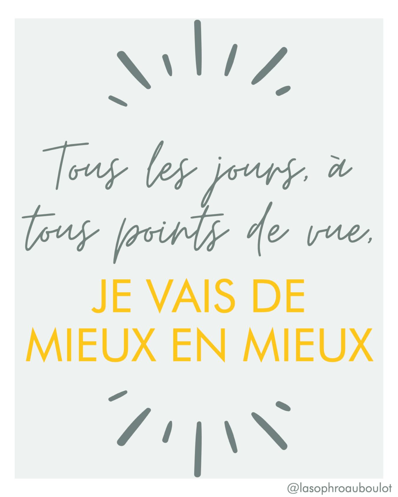 Nouvelle semaine, nouveau mantra.
✨ « Tous les jours, à tous points de vue, je vais de mieux en mieux. »
Cette phrase, répétée chaque jour avec conviction, est au cœur de la méthode Coué, une approche simple mais puissante pour cultiver un état d’esprit positif.
💡 Pourquoi ça fonctionne ?
Notre cerveau a tendance à croire ce qu’on lui répète souvent. En utilisant cette affirmation, tu conditionnes ton mental à chercher ce qui va bien, plutôt que ce qui ne va pas.
🚀 Résultat ? Plus de confiance, de sérénité et d’énergie !
🧐 Le savais-tu ?
La méthode Coué est une des méthodes qui a inspiré le Dr Alfonso Caycedo, fondateur de la sophrologie !
3 clés pour pratiquer la méthode Coué :
👉🏼 Répète l’affirmation chaque jour, matin et soir, avec calme et régularité.
👉🏼 Visualise les progrès que tu veux voir dans ta vie. Imagine-les déjà réalisés.
👉🏼 Crois-y, même si ça te semble étrange au début. La répétition est la clé !
✨ Et si tu essayais aujourd’hui ?
Prends une minute pour te dire : « Je vais de mieux en mieux, jour après jour. »
🌈 Parce que parfois, le changement commence par une petite phrase qui résonne en toi.
💬 Besoin d’un coup de pouce pour intégrer cette méthode dans ton quotidien ou aller plus loin avec la sophrologie ? Je suis là pour t’accompagner.
💛 N’hésite pas à me contacter !
—
🙋🏼♀️ Hello, moi c’est Constance, je suis animée par l’envie de favoriser le « mieux-être » dans les environnements professionnels.
✨ Ma mission en tant que coach et sophrologue ?
Accompagner tous les professionnels à libérer et booster leur potentiel en les aidant à se poser les bonnes questions pour qu’ils puissent se sentir mieux dans leur tête, leur corps et par conséquent dans leur travail et leur vie !
.
.
.
#coachingprofessionnel #intelligenceemotionnelle #ie #sophrologie #developpementpersonnel #gestiondustress #gestiondesemotions #prevention #qvt #bienetreautravail