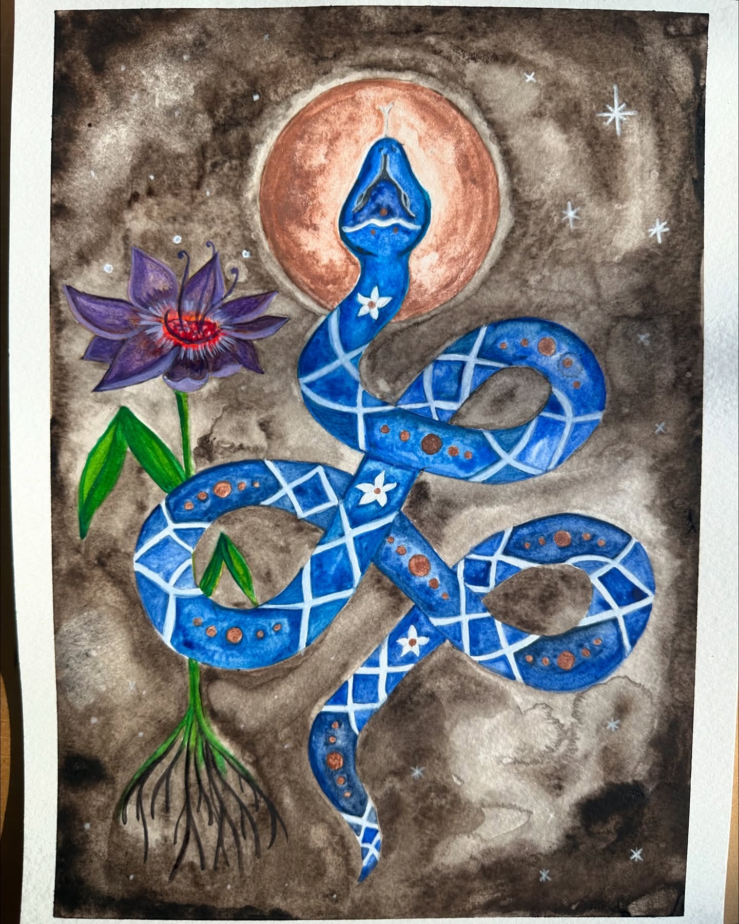 The Year of the Wood Snake & Aquarius New Moon ♒️🌑🪵🐍
The Snake is a deeply symbolic animal in cultures all around the world. And there’s reason for it. The snake overall represents letting go/ shedding of the skin and transformation. I spoke a lot about this in my 2025 overview. I focused a lot on how almost all of the outer planets are changing signs this year (which is profound in of itself, and screams transformation). However, the element of Wood actually adds in a slow, inner, almost quiet transformation. While astrologically, the planets may be very upfront and in our faces- the Wood Snake is like a whisper to each of us, and a reminder to listen to our intuition.
This potent day, pairing up with the Aquarius New Moon, could not feel more appropriate. As we all know, Pluto in Aquarius is a whole new energy we are starting to experience already. Not only is the moon in this sign but it is also cozied up with the Sun and Pluto. So potent! The new moon in this sign, is about beginnings and dreams. While the snake is asking us to go inward and start the process of releasing (this can be attachment to outcome, material items, relationships, parts of you that are no longer serving you)- the Aquarius New Moon is here to start to fill those gaps, and plant the new seeds we wish to see.
Full write up on Patreon.
Artwork by me. Watercolor on paper, 2025.