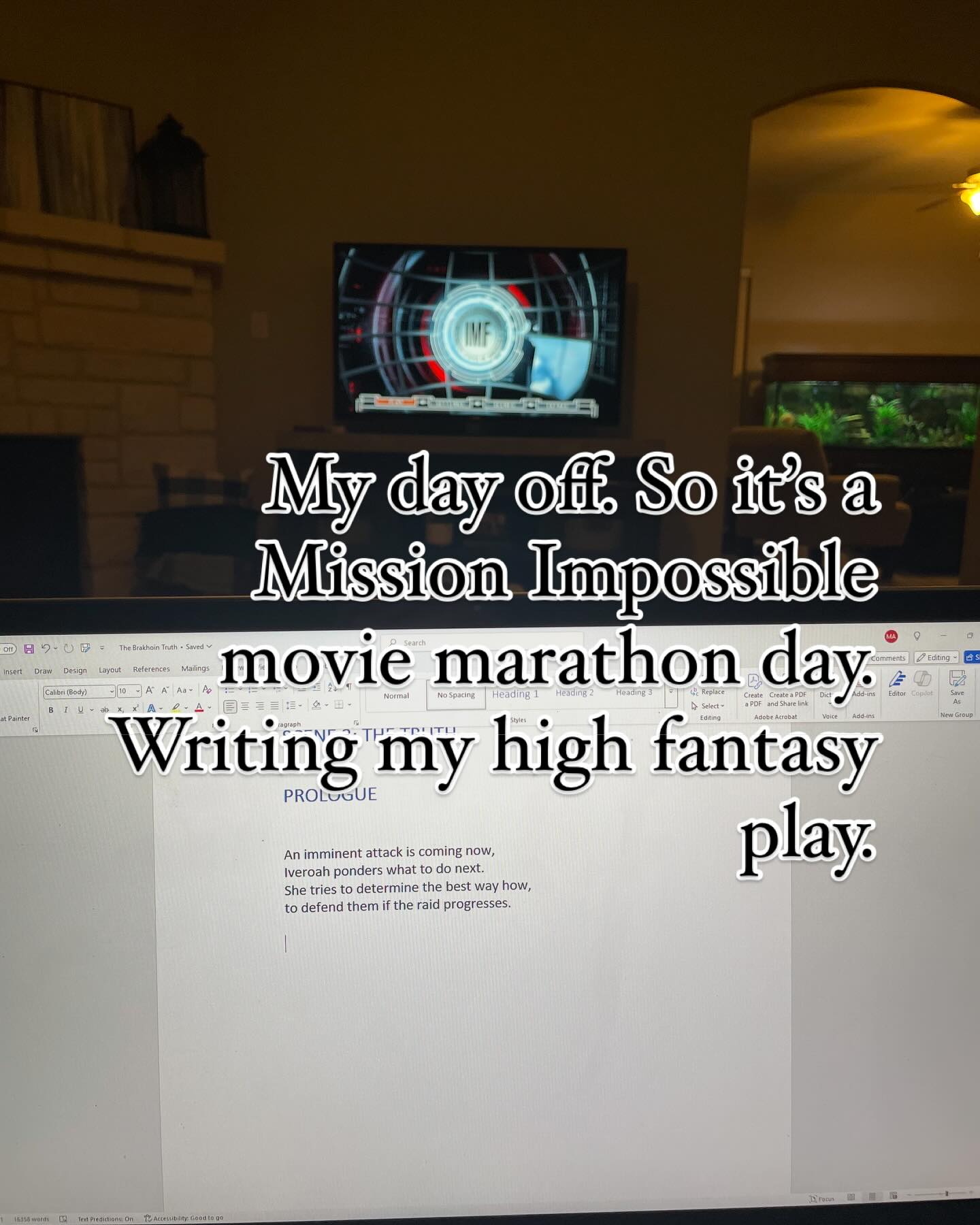 TGIF friends and family!! What to do on my day off? Watch a Mission Impossible movie marathon, finish the second book in my epic high fantasy play, write some poetry, and work on marketing for my corporate espionage play that just got published. If you’re interested in corporate espionage books, let me and I’ll send you the link. Here’s to a great Friday!!!
#bellespalsypoetryguy
#tgif
#bookmarketing
#authorssupportingauthors
#poetrycommunity
#iwriteplays
#readmybook
#pleaseleaveareview
#authorsofinstagram