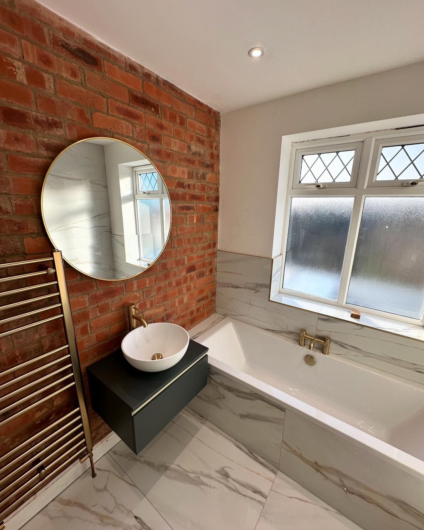One of our main bathrooms we designed and fitted in Dronfield. We used the existing brick wall as a feature which not only looks great it saves money