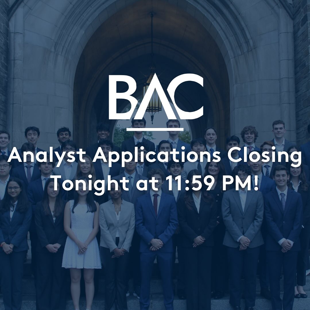 BAC Spring 2025 Analyst applications close TONIGHT at 11:59 PM! Please make sure to submit by then!🎉