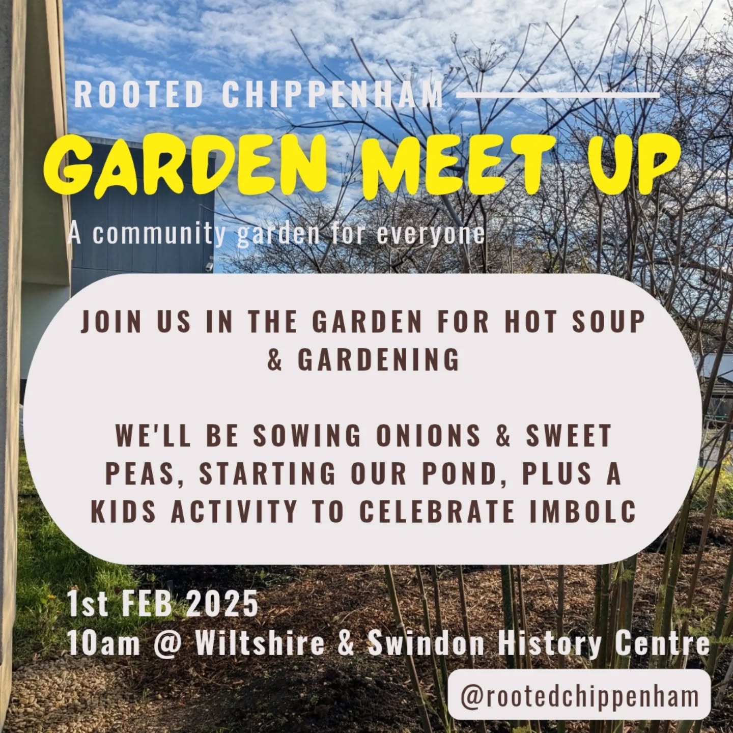 Join us this Saturday for a garden meet up ✨💚
It's Imbolc - the start of Spring in the traditional Celtic wheel of the year ✨🌱
Join us in the garden for hot soup & gardening
We'll be sowing onions & sweet peas - and can show you some of our tips for getting a good crop! We'll also be starting our wildlife pond, plus we will have a kids craft activity to celebrate Imbolc�
#communitylunch #communitygardening #nodig #growfromseed