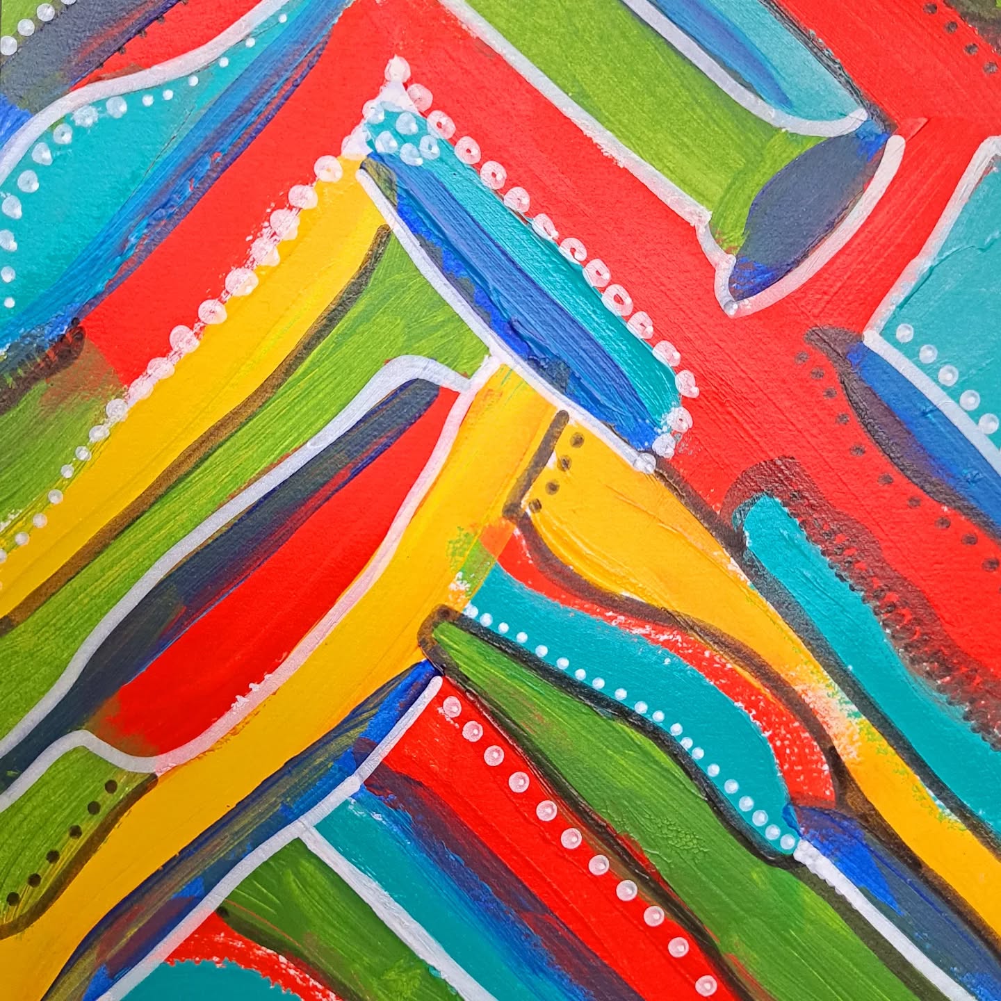 "Holiday Splash" inspired by holidays in Albany and Dunsborough in Western Australia. Acrylic paints and pens.