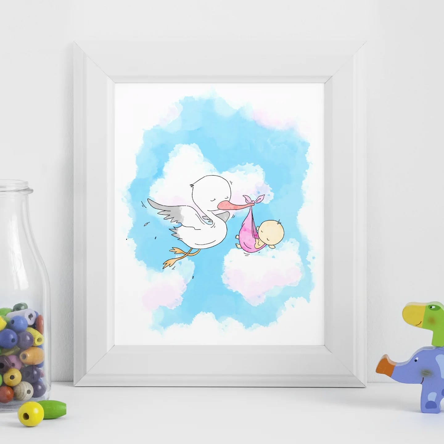 Is anyone looking forward to a new addition to the family, or know a mum to be?
Why not suprise them with a watercolour cartoon stork carrying a baby in a blanket to match the arrival.
#baby #babyshower #babygirl #babyboy #newborn #nurserydecor #newmum
