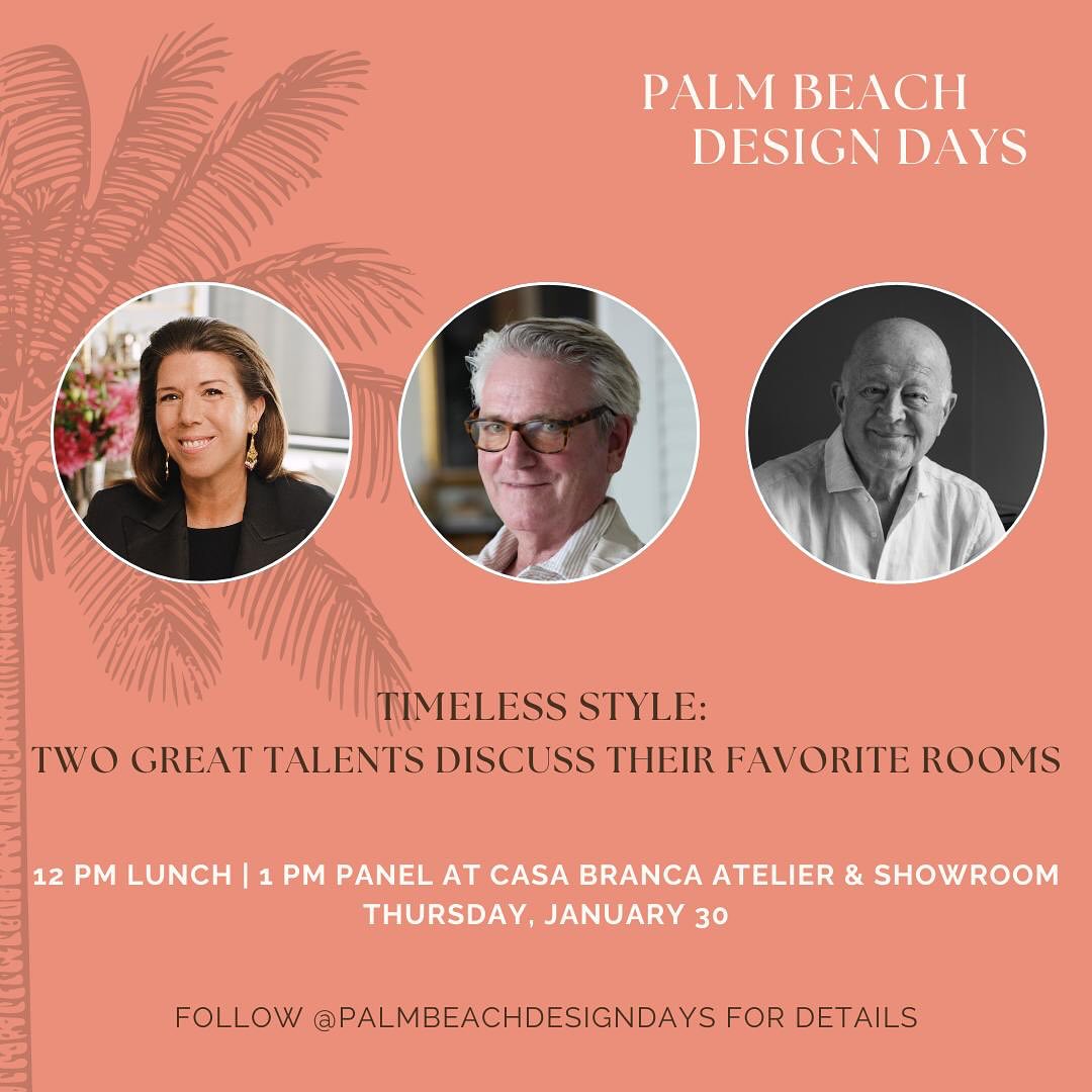 I am delighted to be speaking at the @palmbeachdesigndays with @stellenevolandes and @tomscheerer, hosted by @casabranca. It promises to be a great conversation!