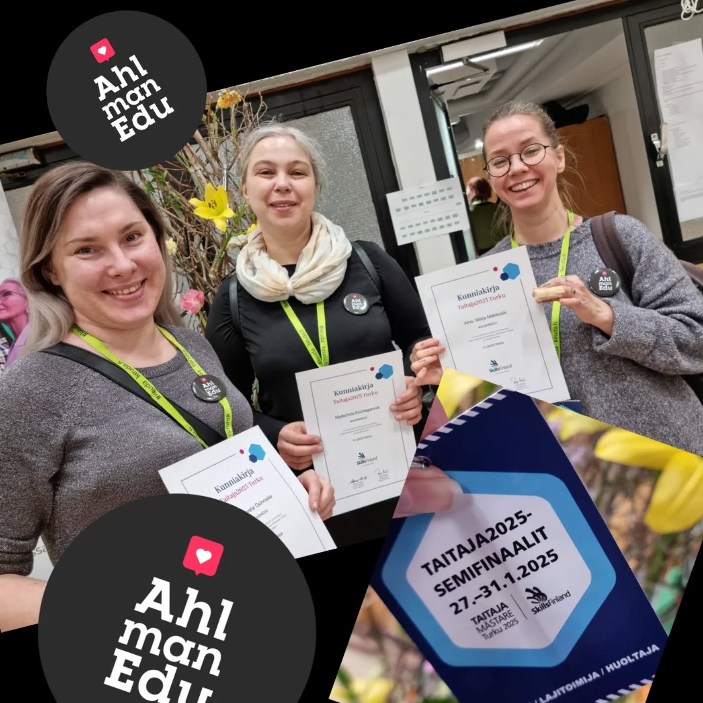 Taitaja semifinaalista kotiuduttu. Opiskelijoilla oli kiva päivä! Kimpun ja uurnakoristeen sidontaa, korttitekstausta ja hinnan laskemista ⚘️🌸🌻🌺
Myös kilpailuhuoltajalla oli kiva päivä. Mukava nähdä ja jutustella muiden oppilaitosten kollegoiden kanssa 🤩
#taitaja2025 #taitaja #mästare @ahlmanedu @ahlmanviherjakukka #ahlmanfloristi