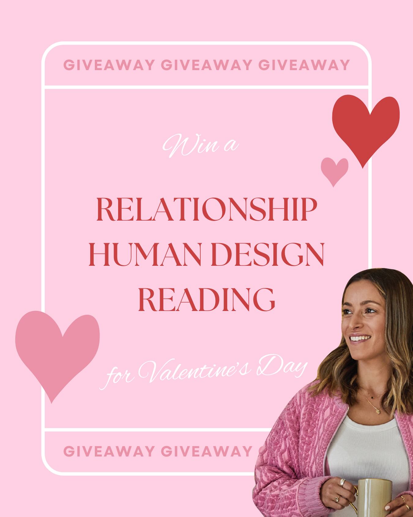 I am very excited to be running a Valentine’s Day giveaway! I’m offering a 1-hour Relationship Human Design reading valued at $311!
🌹✨💌🌹✨💌
The winner will be drawn randomly on: Thursday, 13th February at 7pm AEDT (Melbourne Time).
All you need to do is:
❤️ Like this post
❤️ Follow @lovemydesign_
❤️ Tag two friends per entry (you may enter as many times as you like)
❤️ Double Entry - Share this post to your story to double your chances (please send me a screenshot if your profile is on private so that I can see this step)!
💝 Prize 💝
A 1-hour reading with me valued at $311 AUD (done via Zoom).
The competition starts from 4th February 2025 and closes on 13th February 2025 at 6.59pm AEDT.
✨ A DM will be sent to the winner
✨ The winner will be announced via my stories
✨ Date of birth, time & location must be provided for this reading
✨ Winner can gift this prize to someone else
This competition is not sponsored, endorsed, administered or associated in any way with Instagram.
GOOD LUCK!! ❤️🔥❤️🔥❤️🔥
.
.
.
#humandesign #humandesignsystem #humandesignchart #humandesigncoach #humandesignreading #humandesignguide #humandesignreader #relationships #love #valentinesday #giveaway #valentinesdaygiveaway in