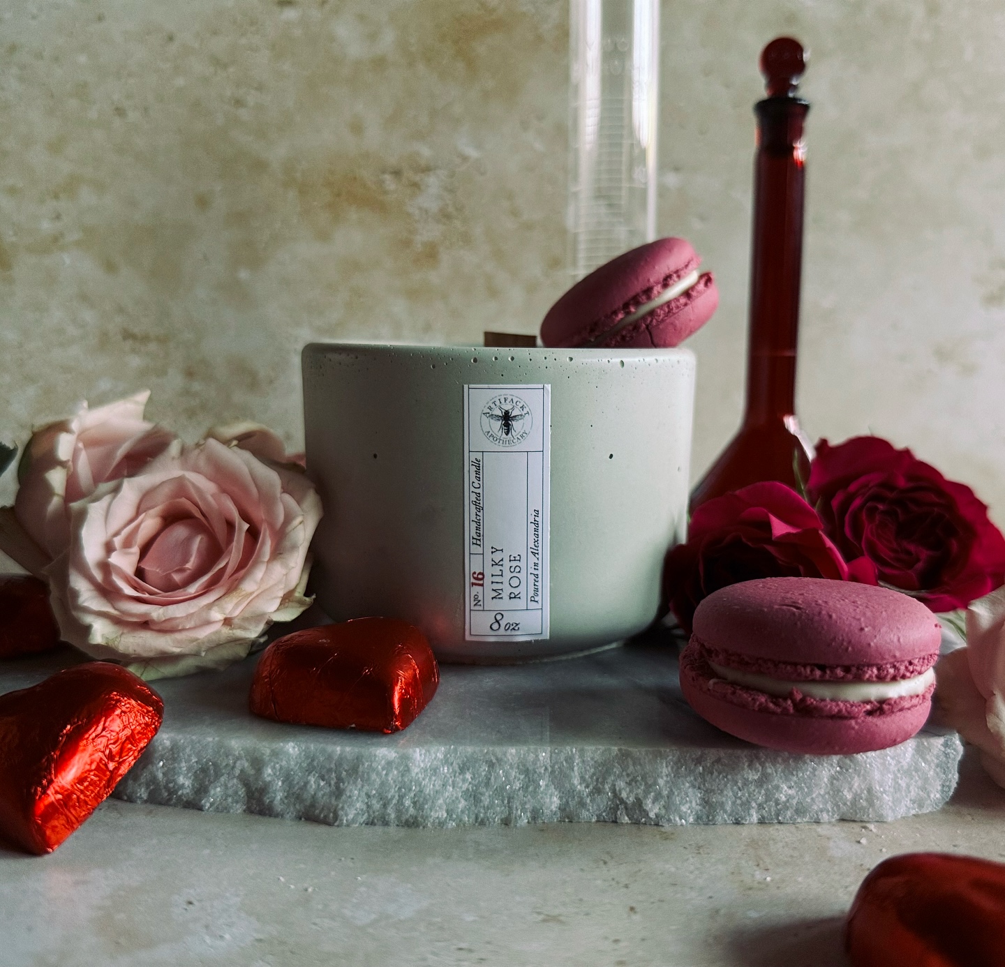 TEASER ALERT: 🚨 A taste of what’s to come, and oh is it decadent. Our V-day drop lands tomorrow 4pm est. Give delight to those you love. #valentinesday #valentinesgifts #red #pink #love #passion #cherry #artifacktapothecary #beauty #roses #makinggoodchemistry #teaser #newlinedrop #comingsoon #gooddesign #madeinva #madeinga