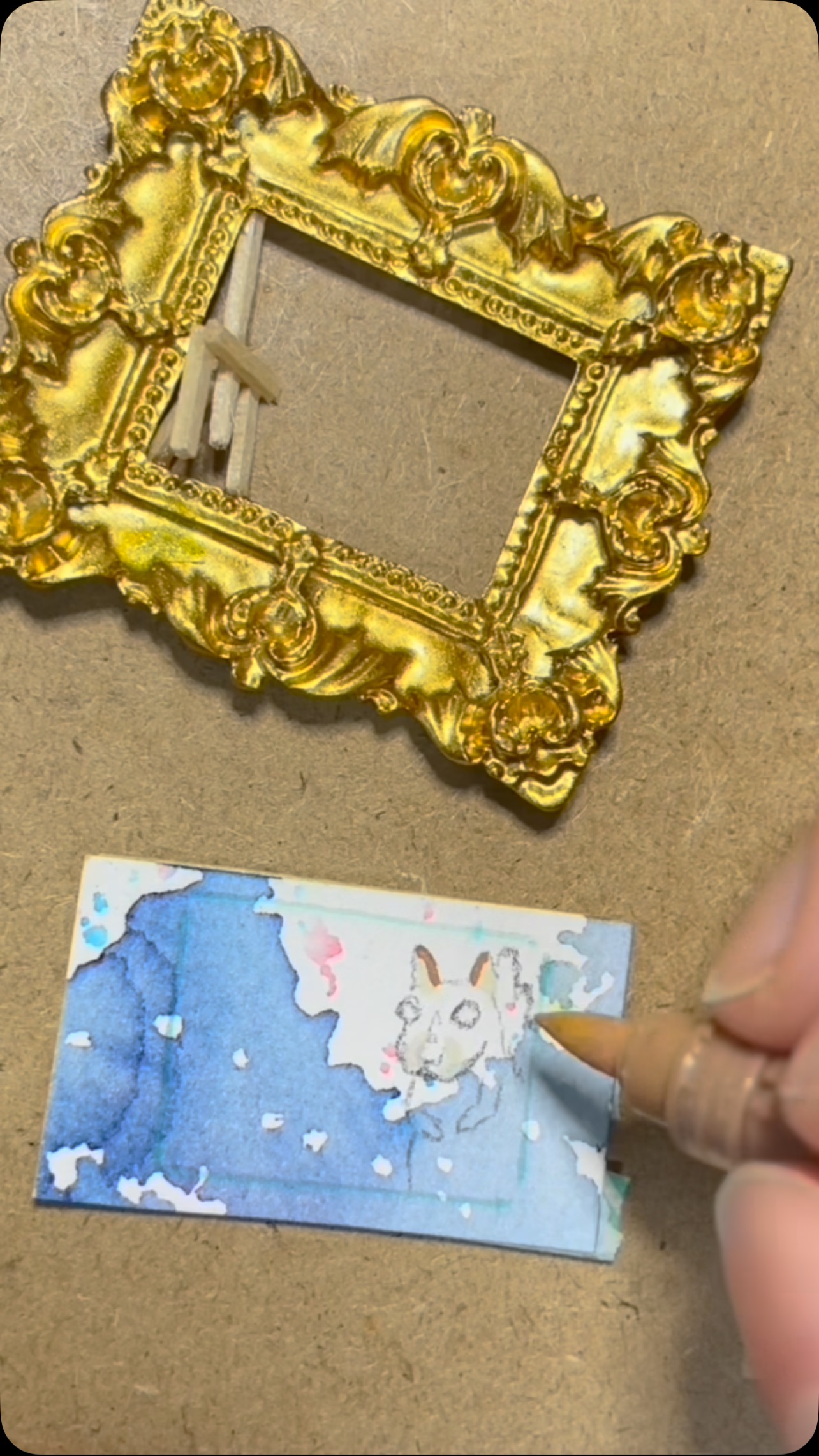 Found these mini frames at a creative reuse center in Texas. What better use for them then to turn them into mini art studios for animals!? What artist animal should I make next? #acrylicpaintmarkers #squirrel #squirrelpainting #miniart #acrylicpainting #artstudio #acrylic #acrylicmarkers #artframe #miniartist #miniartwork #artist #artgallery