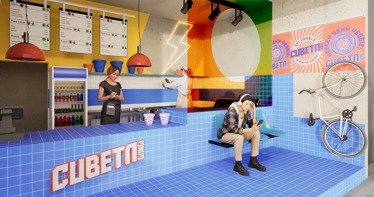 ELEMENTOS DE DISEÑO para @cubetagangcl
Elementos constructivos, de diseño y de identidad de marca en el espacio comercial:
CERÁMICA
La cerámica permite un juego de colores interesantes entre fragüe y cerámica y tiene una actitud pop art con estrecha relación a lo urbano, trayendo un gesto a las estaciones de metro, protomalls y lugares urbanos con propuesta de diseño.
NEÓN
Lo dinámico y pop del neón llevan la vista hacia el centro de la tienda a través del espacio transparente de la vitrina. Aprovechando la figura del rayo en el branding de la marca como objeto muy aplicable al neón para construir presencia de marca.
SILLA URBANA
Apoyando el concepto de la cerámica, la silla urbana refuerza nuestra actitud urbana para completar el escenario pop art.
LÁMPARA POP
Otro objeto pop para complementar la escena.
CUBETA
La cubetas siempre están presentes complementando la escena still life pop art con color, mensajes y contenidos.
SEÑALÉTICA
La señaletica considera una presencia minimalista y sencilla pero apoyando al contexto con la combinación de color de fondo. Inspirada en las gráficas de las estaciones de metro de New York.
BILLBOARD
Pantalla con contenido cenital de los productos al estilo estación de metro billboard.
BICICLETA
No hay un elemento más urbano y saludable que la bicicleta y en tienda creamos la posibilidad de estacionar bicicleta y aprovecharla como elemento urbano de contextualización.
TORNASOL
Recubrimiento adhesivo de tornasol en cristal fachada para potenciar efecto de foco circular y actitud pop.
AFICHISMO
El afiche es un clásico elemento representativo de la marca usado como soporte de branding y elemento urbano.
CONCRETO
El concreto actúa de canvas con color y material neutral que recibe y potencia el concepto urbano y los colores intensos, uso de canvas al branding.
Ponle #estrategia
Ponle #creatividad
Y una cuota de #arte
Si quieres saber más del proceso creativo de este delicioso proyecto, y encontrar más espacios comerciales como este, te invitamos a visitar nuestro sitio web 🤓Link en la bio!
#retail #design #store #retaildesign #storedesign #fastfood