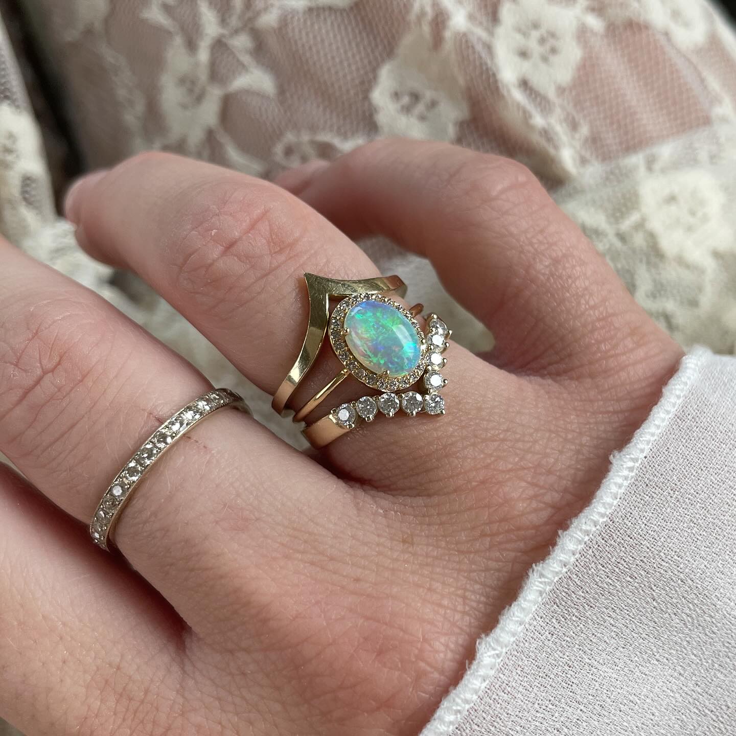 Opal is my absolute favorite stone of all time! However… they are very soft stones and require care when cutting, creating, and wearing!
Opals are about a 5 on the Mohs Hardness Scale. Diamonds are a 10 and sapphires are a 9 for reference. Because of this fact, I don’t recommend choosing an opal for an engagement ring. However, they are beautiful for special occasion rings, necklaces and earrings!
I have lots of opals ready for custom designs! Dm to inquire 🌈
#opaljewelry #jewelrydesign #handmadejewelry #shopsmall #opalring #smallbusinessowner #redlandsbusiness