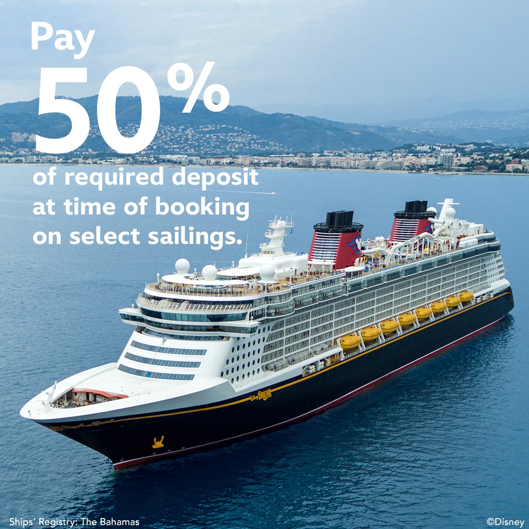 🚢✨Magic awaits!
Set sail for some of the world’s most beautiful destinations on Disney Cruise Line.
Book by March 14, 2025 and you only pay 50% of the required deposit.😮
Valid on select cruises sailing June 16, 2025–May 31, 2026.