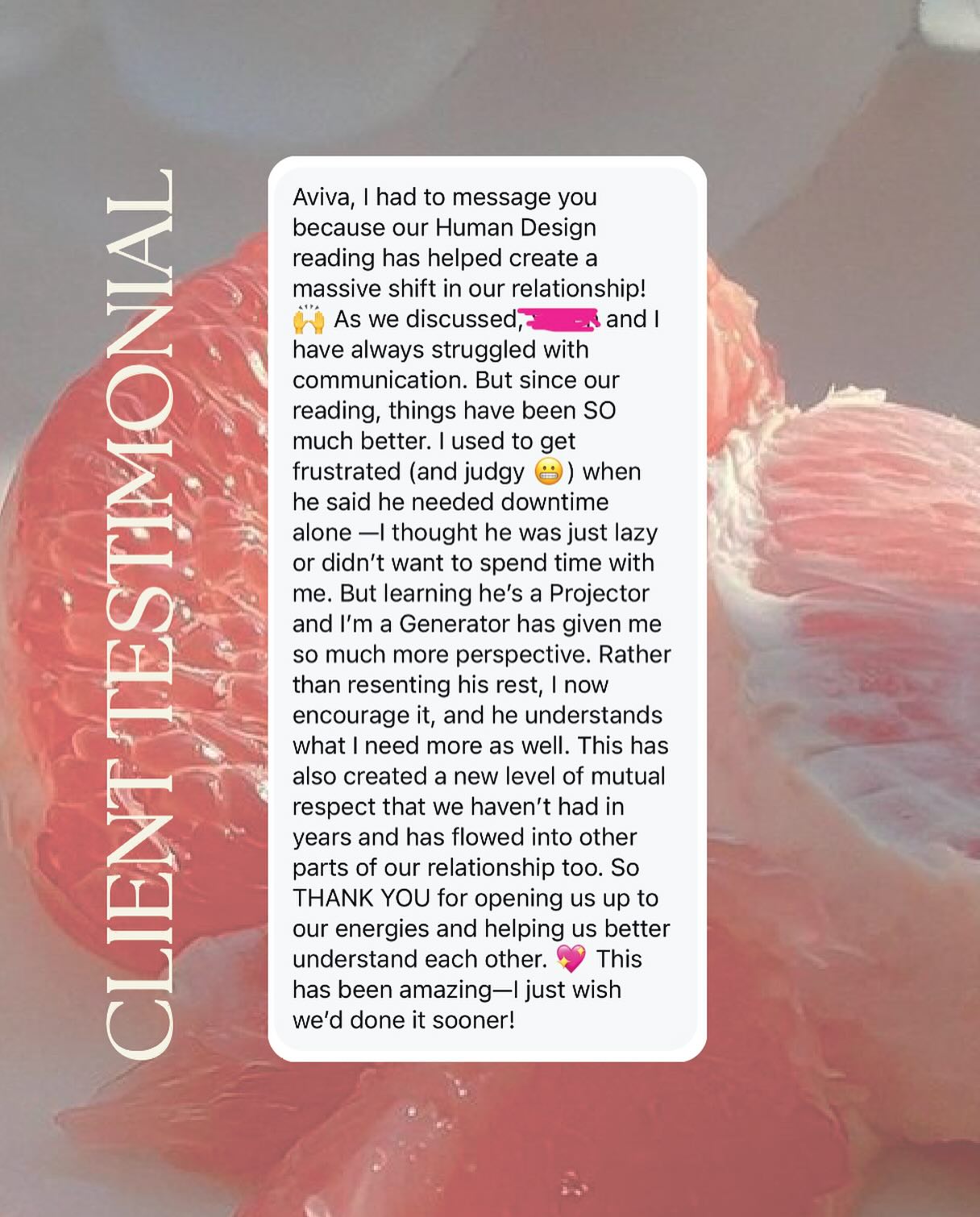 One of my favourite parts of Human Design readings is seeing how it improves relationships 💕
Whether it’s understanding each other’s communication styles, decision-making processes or unique gifts, Human Design helps you connect in a deeper, more meaningful way ✨
Just like in this reading, where my client realised she had been misunderstanding her husband. And once she learned he was a Projector and she was a Generator, everything shifted. They finally see each other clearly by appreciating and accepting each others’ differences, and holding space for one another.
If you’d like to experience this kind of growth and deepened connection with someone you love, make sure to enter my Valentine’s Day Giveaway for a chance to win a 1-hour reading for two! Details in my pinned post 💝💝
.
.
.
#humandesign #humandesignsystem #humandesignchart #humandesigncoach #humandesignreading #humandesignguide #humandesignreader #relationships #love #valentinesday #giveaway #valentinesdaygiveaway