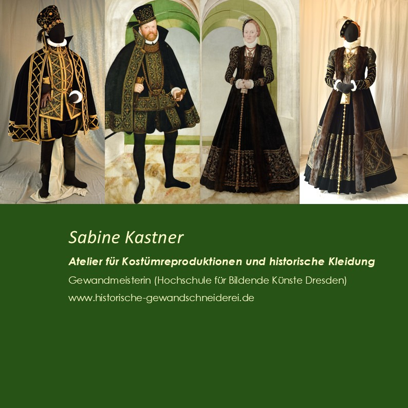 In meinem Atelier fertige ich historische Kleidung und Accessoires an.
Kostümreproduktionen nach Gemälden oder anderen Originalvorlagen sind mein Spezialgebiet.
Hier sieht man die Reproduktion
historischer Kleidung von Kurfürst August von Sachsen und Kurfürstin Anna von Sachsen für das Museum Schloß Augustusburg.
Beide lebten Mitte des 16. Jhds.
#historischegewandschneiderei
# schlossaugustusburg
#museum_hameln
#schulmuseumdortmund
#museumwilhelmsburg
#porzellanikon
www.historisches-berau.de
www.ludwig-erhard-zentrum.de
www.zeche-nachtigall.lwl.org