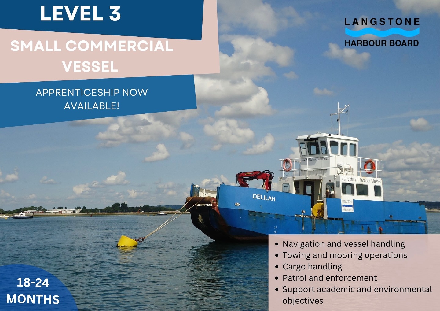🚤 Kickstart Your Marine Career! 🌊
Join Langstone Harbour Board as a Small Commercial Vessel Apprentice from April 2025! Based on Hayling Island, you’ll gain hands-on experience operating RIBs, workboats, and supporting harbour operations.
💼 £18,313 per year | ⏱️ 35 hrs/week (rising to 37.5)
You’ll learn:
⚓ Vessel handling & navigation
🛠️ Mooring ops & maintenance
🌊 Supporting marine & environmental projects
Ready to dive in? Apply now!
#marineapprentice #langstoneharbour #onthewater