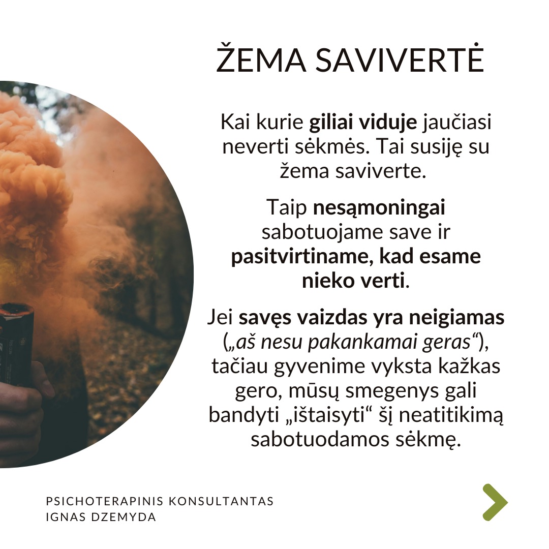 Ar esi pats sužlugdęs ką nors, kas tau yra svarbu, tarsi tyčia?
Galbūt kada atidėliojai svarbius darbus, vengei reikšmingo pokalbio ar sugadinai perspektyvius santykius. Kodėl trukdai pats sau?
Kaip gali ištrūkti iš šio užburto rato?
Savisabotažas įvyksta tada, kai tavo pačio veiksmai (ar neveiklumas) sutrukdo pasiekti to, ko nori.
Kodėl save sabotuojame?
Baimė patirti nėskėkmę arba sėkmę. Nesėkmės baimė yra pagrindinė savisabotažo priežastis. Tačiau svarbi ir sėkmės baimė. Sėkmė susijusi su naujais iššūkiais, kurie gali būti bauginantys. Žmogus gali nenorėti susidurti su naujomis atsakomybėmis. Esama situacija yra patogi. Buvimas joje leidžia išvengti nerimo dėl nežinomybės.
Žema savivertė. Kai kurie giliai viduje jaučiasi neverti sėkmės. Tai susiję su žema saviverte. Taip nesąmoningai sabotuojame save ir pasitvirtiname, kad esame nieko verti. Jei savęs vaizdas yra neigiamas („aš nesu pakankamai geras“), tačiau gyvenime vyksta kažkas gero, mūsų smegenys gali bandyti „ištaisyti“ šį neatitikimą sabotuodamos sėkmę.
Neišspręstos traumos. Praeities patirtys, ypač tos, kurios susijusios su atstūmimu, išdavyste ar nesėkmėmis, yra svarbios. Neišspręsta trauma gali sukelti savisabotažą, kaip būdą išvengti skausmingų patirčių pasikartojimo.
Saugiau būti pažįstamoje situacijoje, nors ir Kenksmingoje. Žmonės turi įsisenėjusių įpročių. Jaučiamės saugiai situacijose, kurias pažįstame. Net jei ir jos yra žalingos ir kenkia. Dėl to sabotuojame bet kokias naujas galimybes.
Ką daryti? Susitvarkyti su savisabotažu gali užtrukti. Pirmiausia reikia pripažinti sau, kad esi vertas sėkmės ir laimės, net jei vidinis kritikas sako kitaip. Keitimasis grįstas sąmoningumu - reikia pažinti savisabotažo situacijas, kaip jos kyla, kas su tavimi vyksta. Suvokiant kas su tavimi vyksta, keisis ir elgesys.
Nepamirškime pasirūpinti savimi!
#psichologija #psichoterapija
#savespazinimas #psichologas #emocinesveikata #psichologinepagalba #savirefleksija #terapija #psichinesveikata #meditacija #stress #gyvenimokokybė #asmeninisaugimas #augimas #impostersyndrome #savivertė #saviverte #trauma #depresija #nerimas